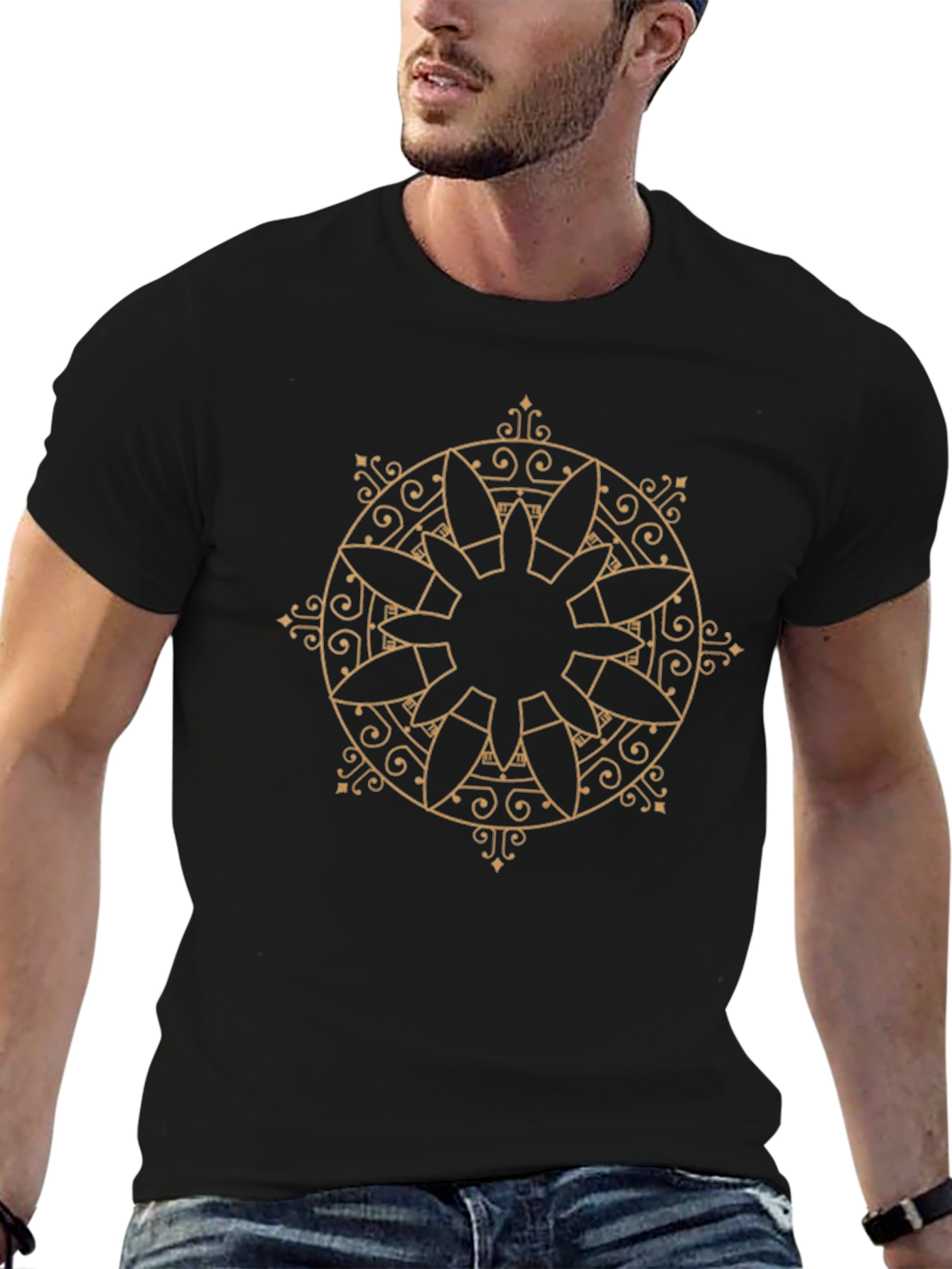 Geometric Mandala Graphic Black Tee
