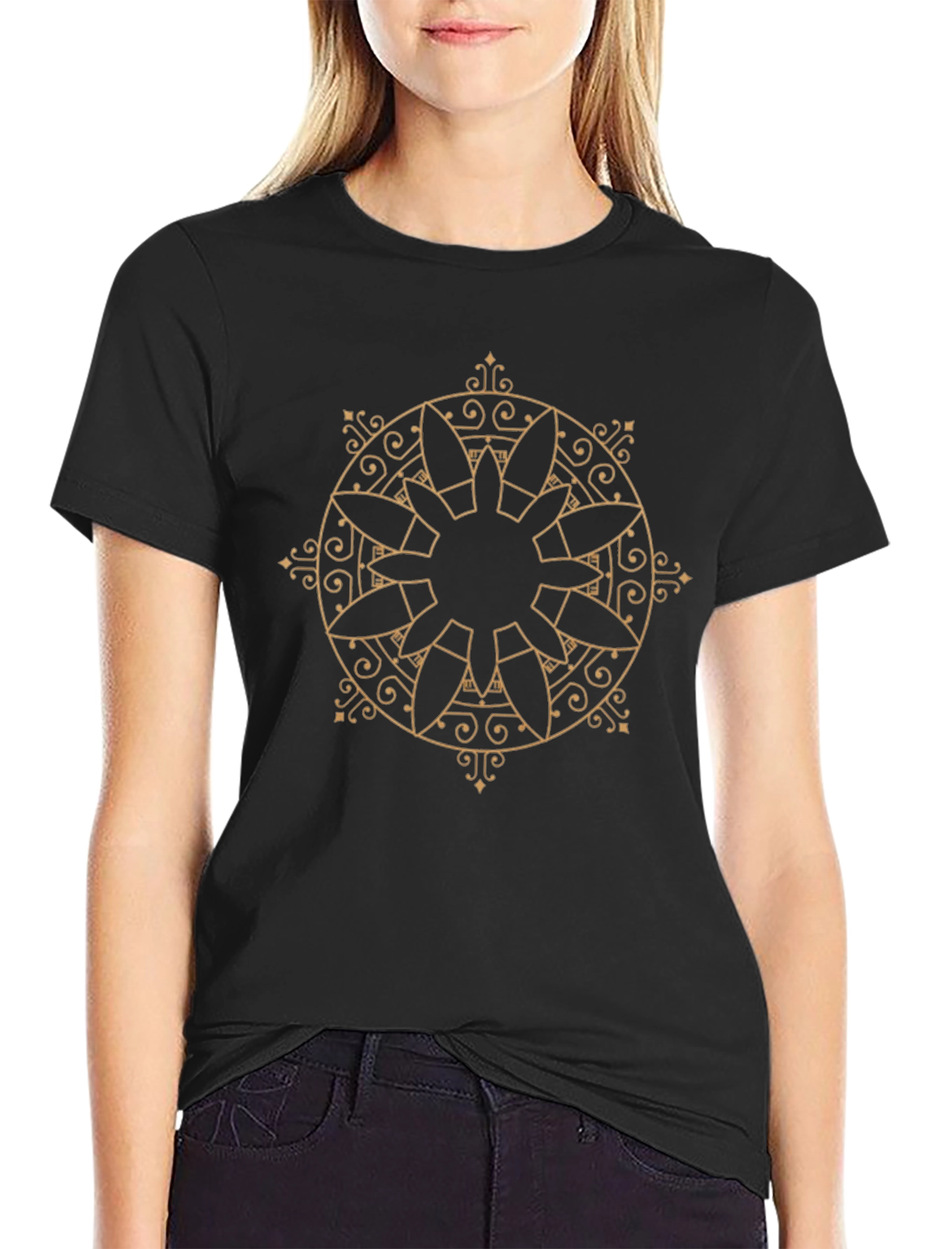 Geometric Mandala Graphic Black Tee