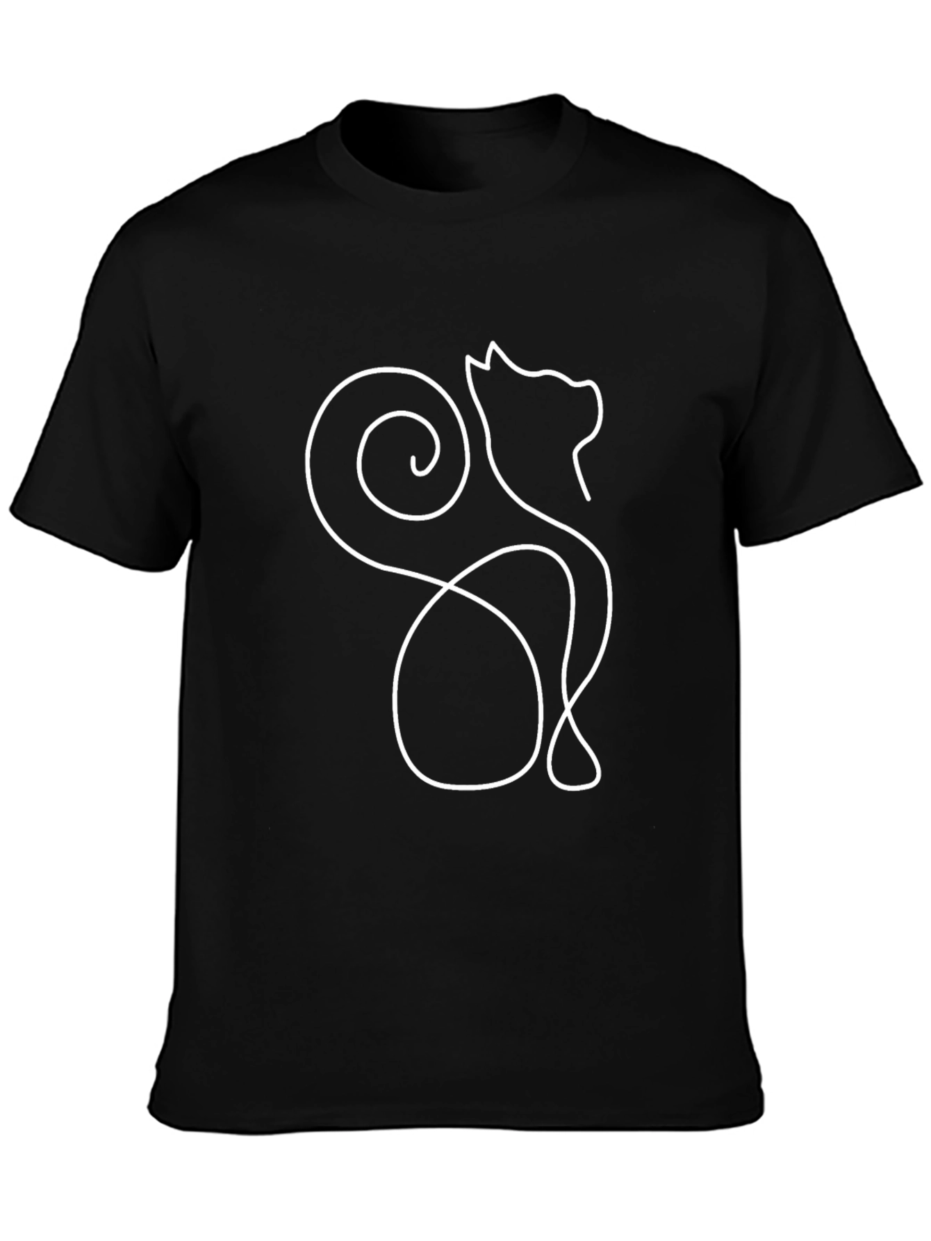 Abstract Cat Outline Graphic Tee - Soft Black Shirt