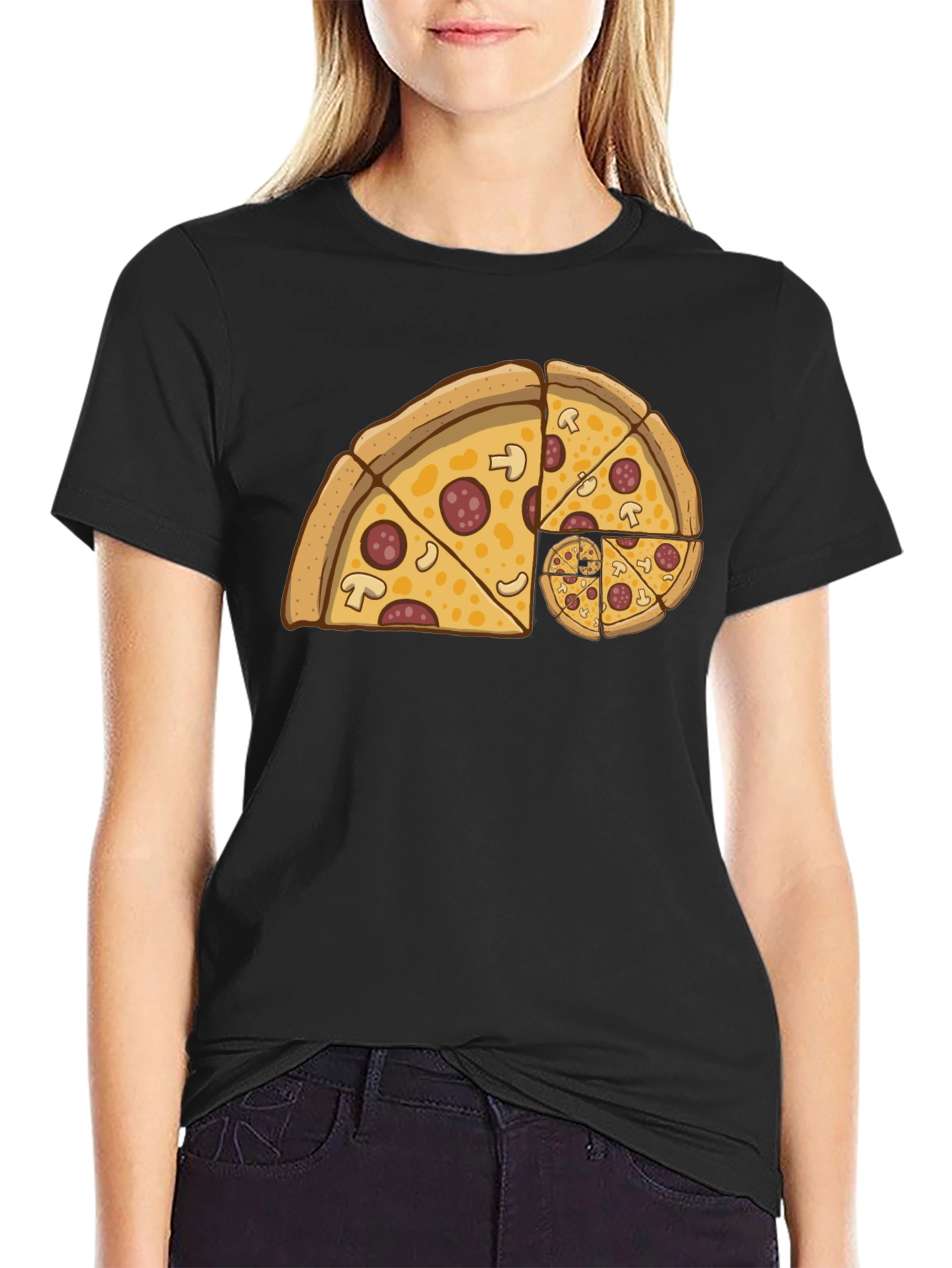 Fibonacci Pizza Slice Black T-Shirt