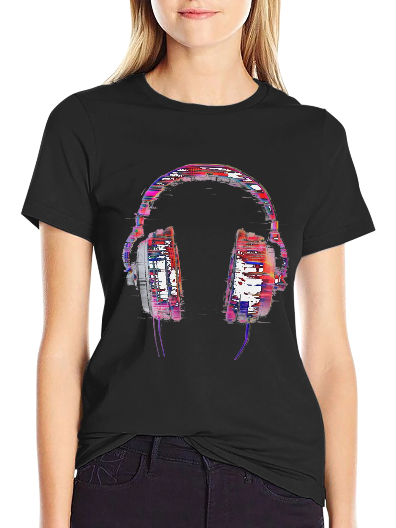 Graphic Headphone Print Black Tee