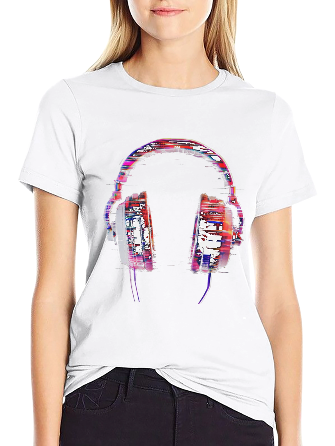 Graphic Headphone Print Black Tee