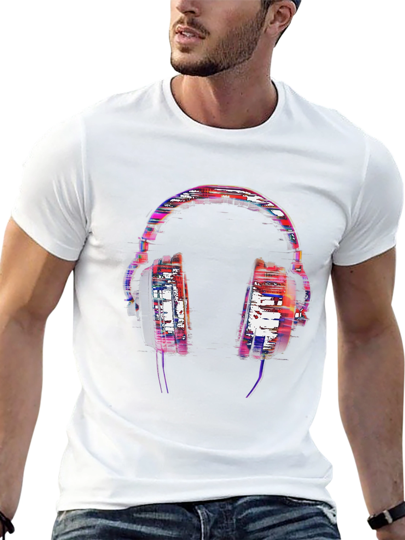 Graphic Headphone Print Black Tee