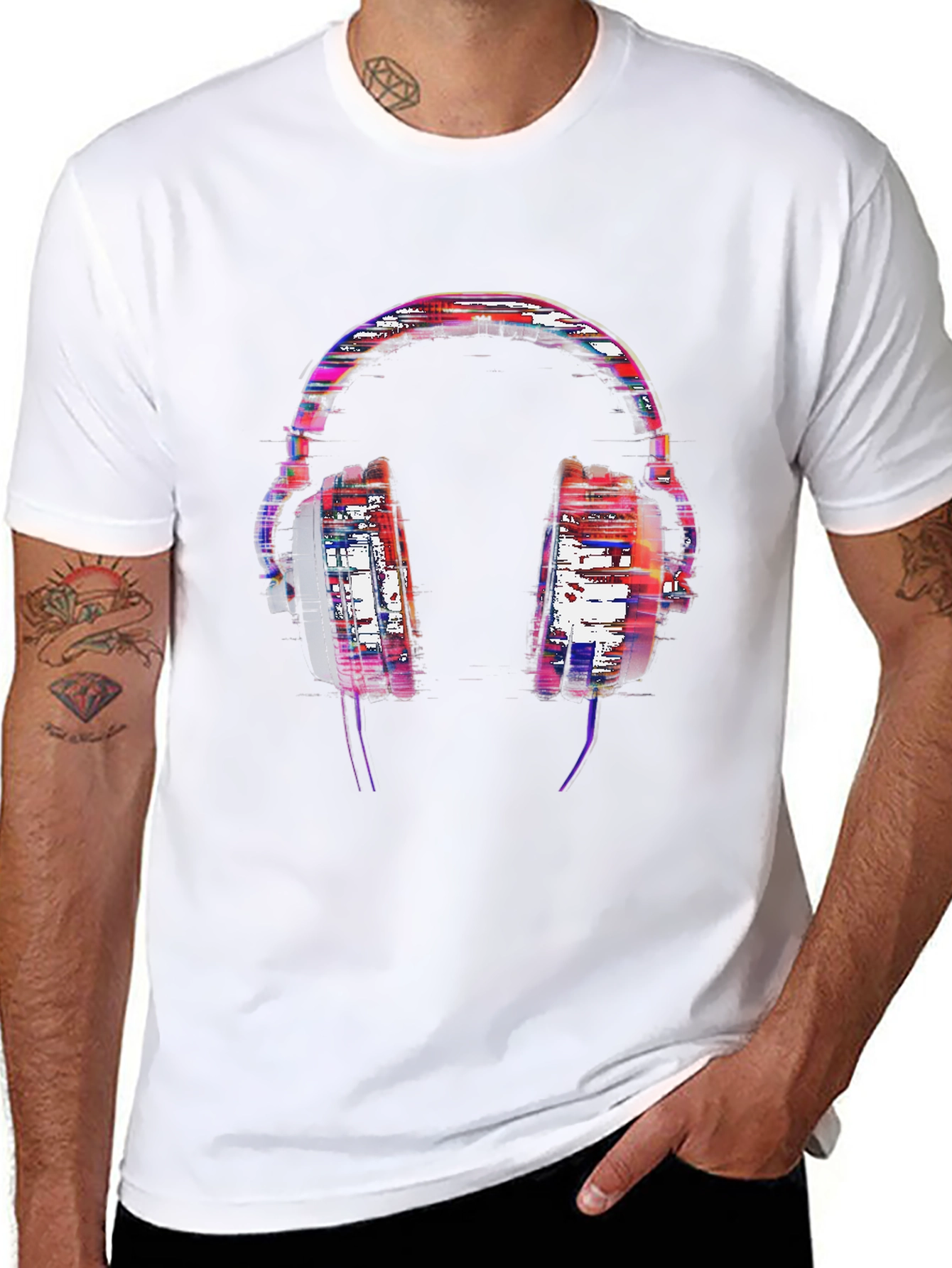 Graphic Headphone Print Black Tee