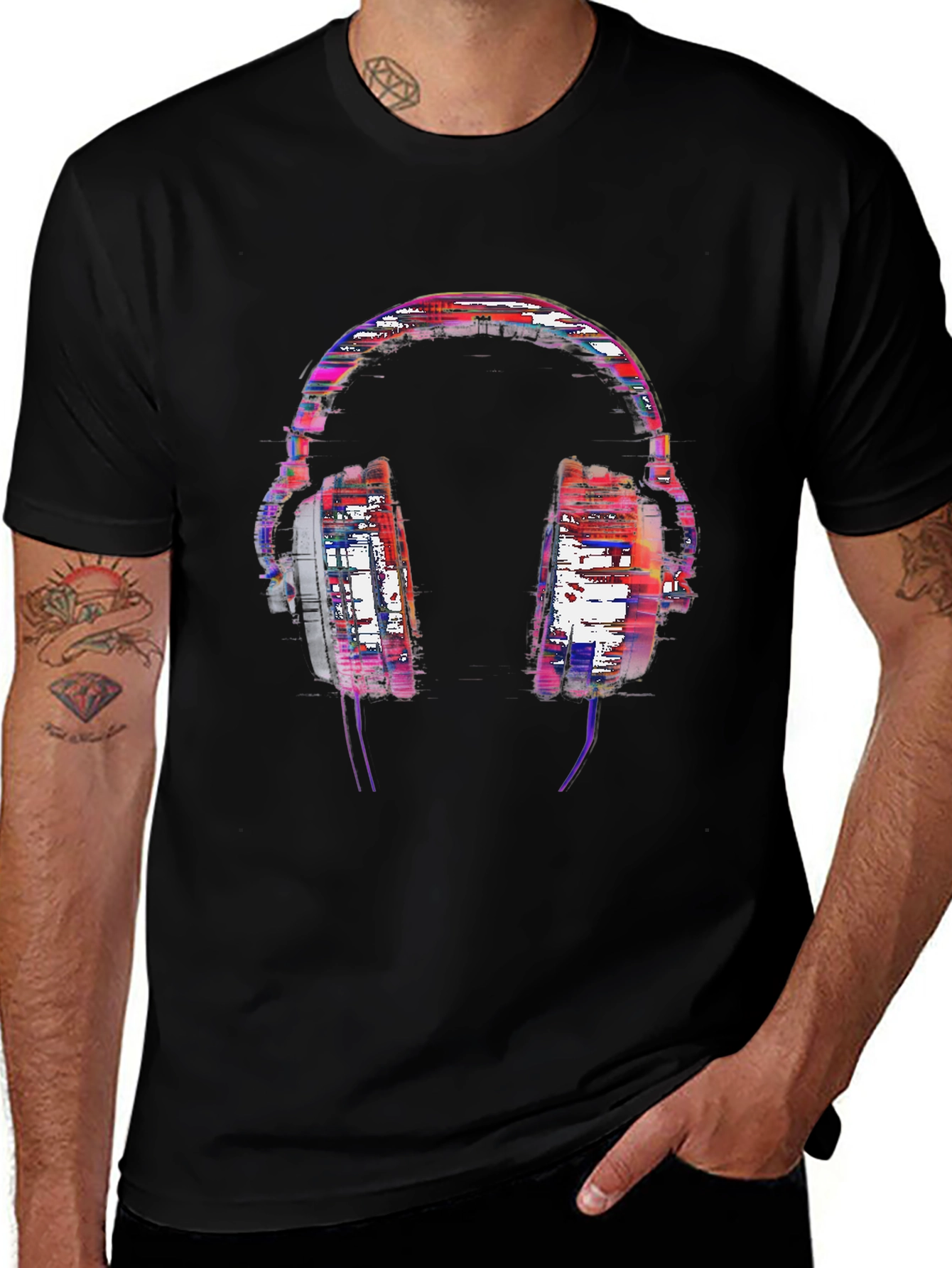 Graphic Headphone Print Black Tee
