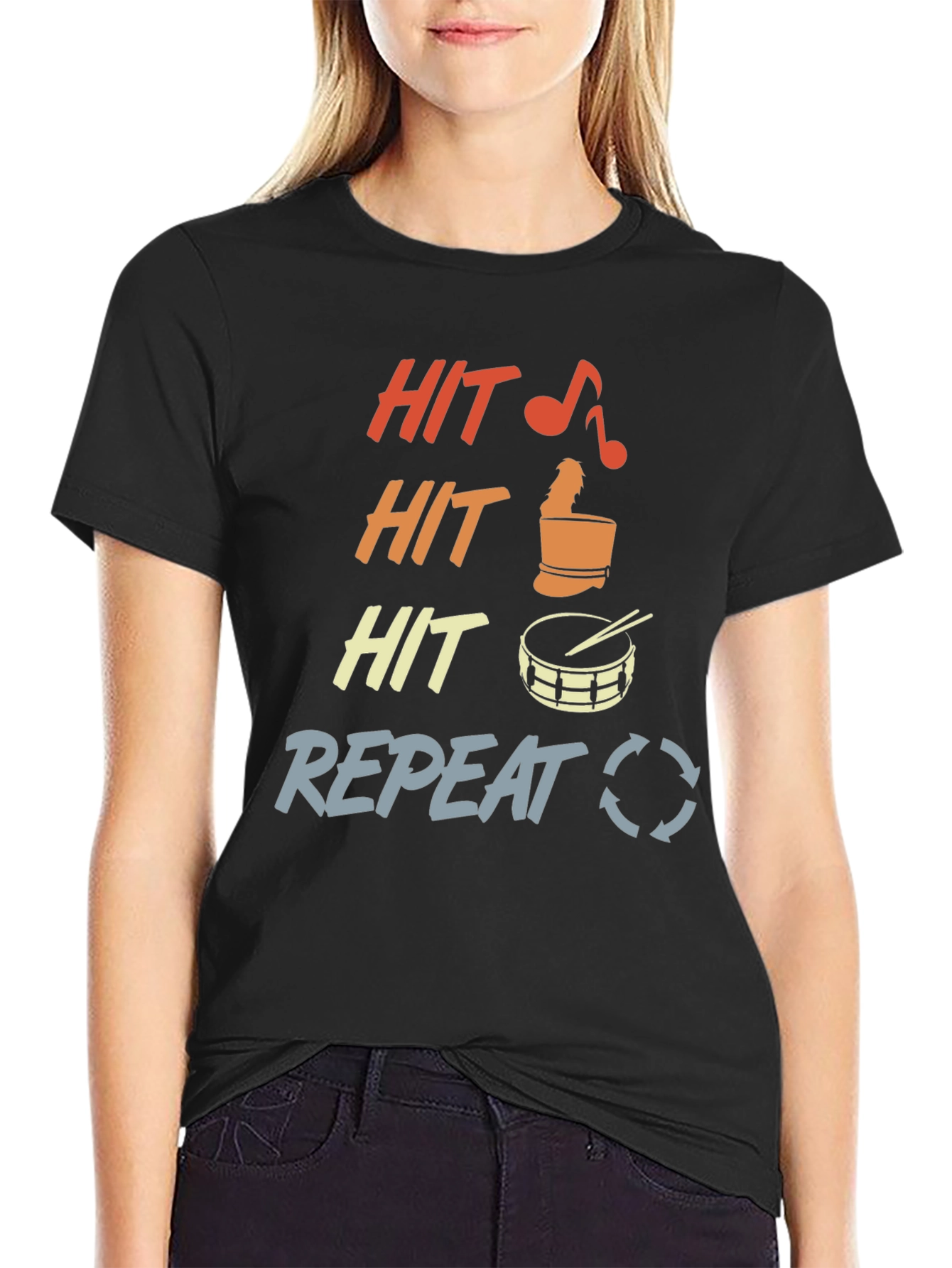 Hit Repeat Drummer T-Shirt - Percussion Music Tee