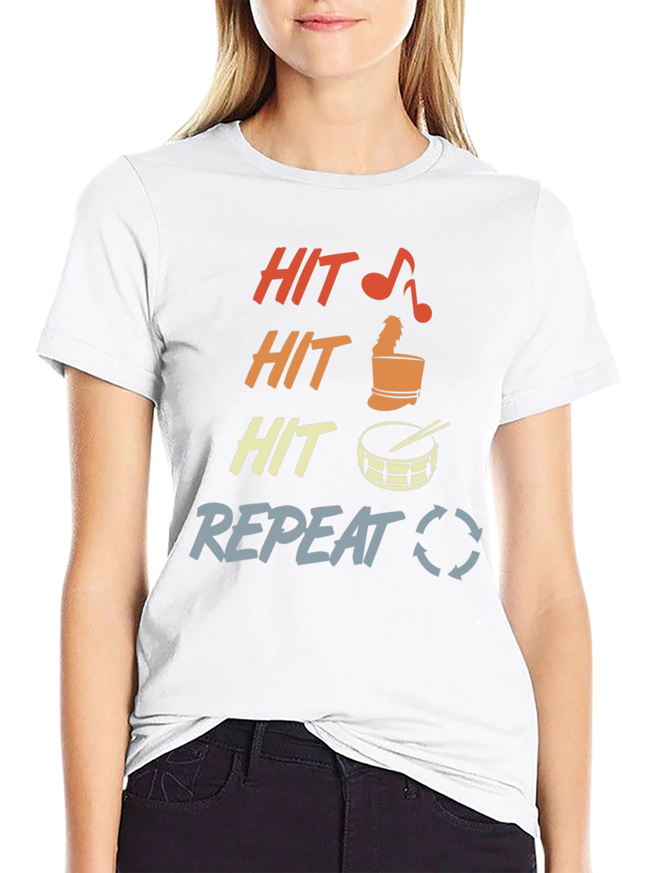 Hit Repeat Drummer T-Shirt - Percussion Music Tee