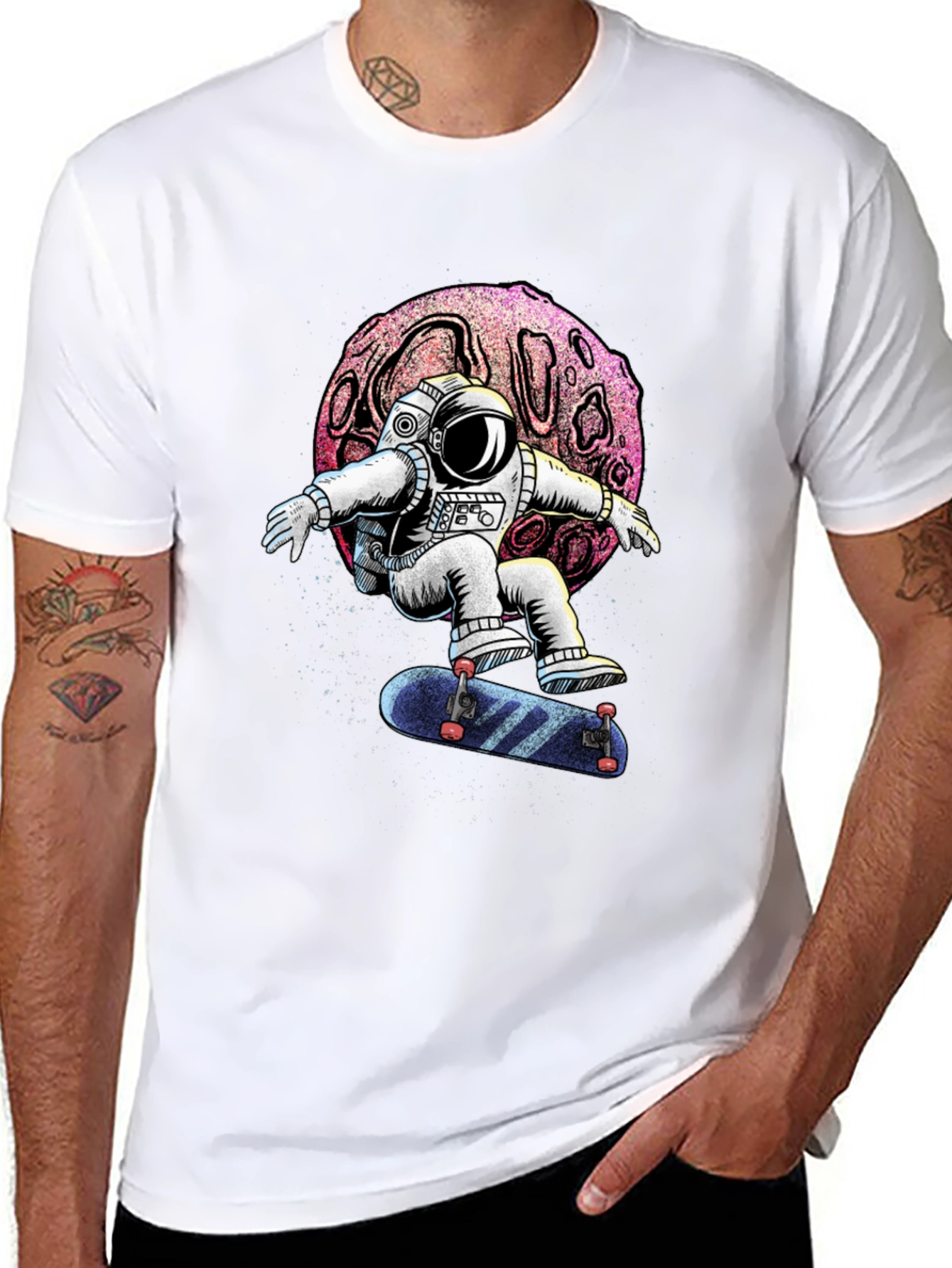 Astronaut Skateboard T-Shirt - Galaxy Design