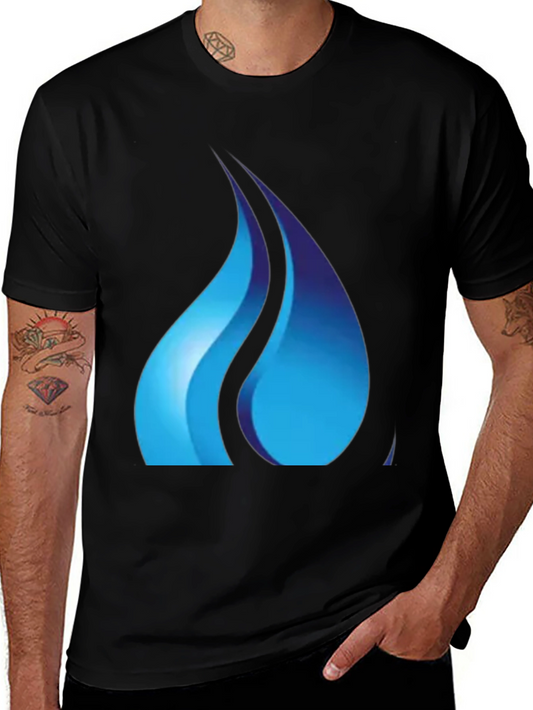 Black Tee with Abstract Blue Flame Graphic