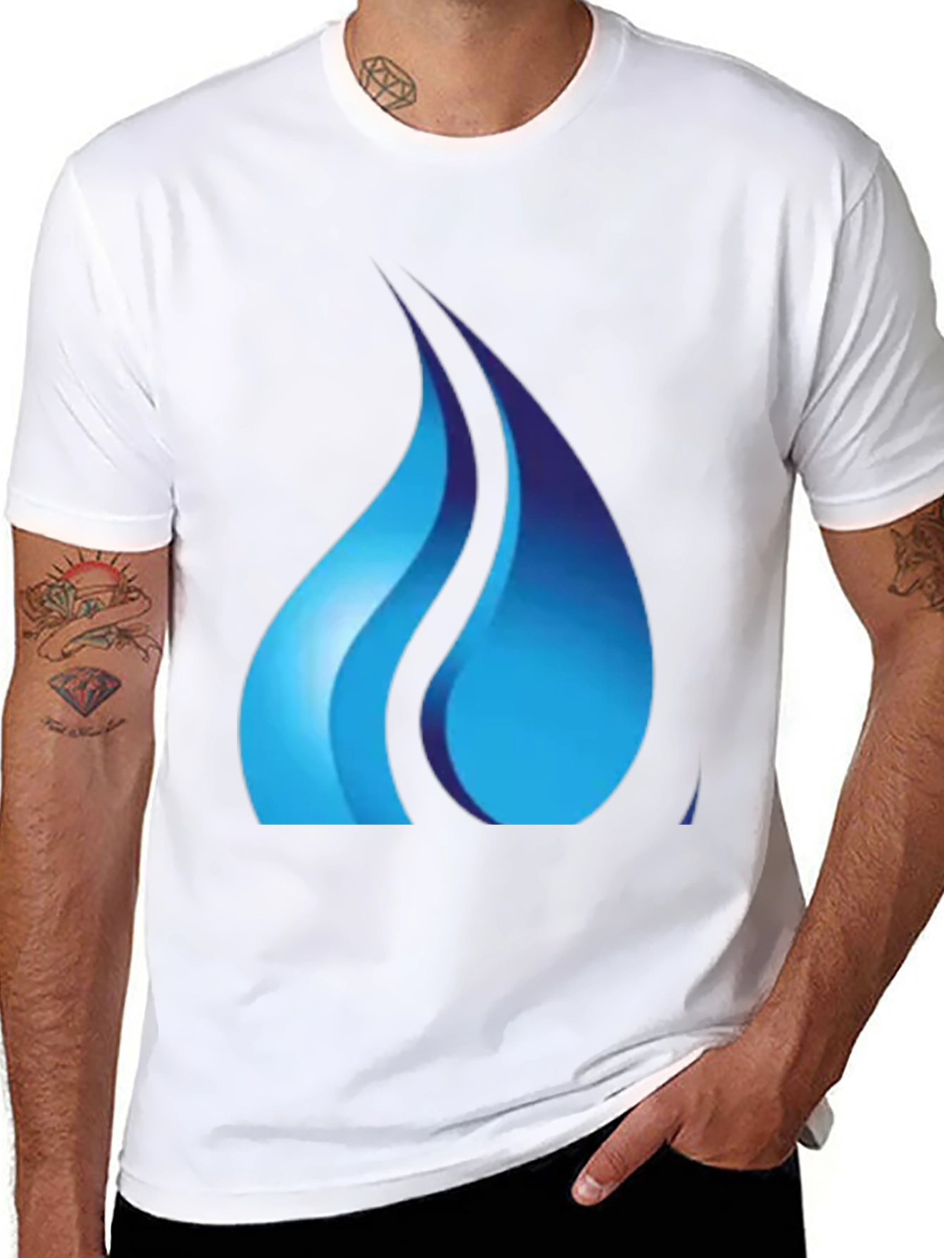 Black Tee with Abstract Blue Flame Graphic