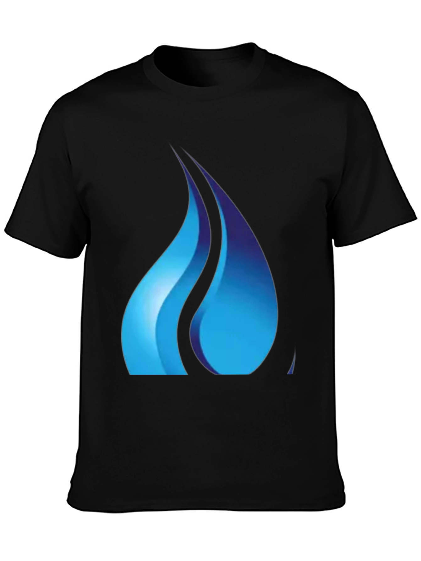 Black Tee with Abstract Blue Flame Graphic