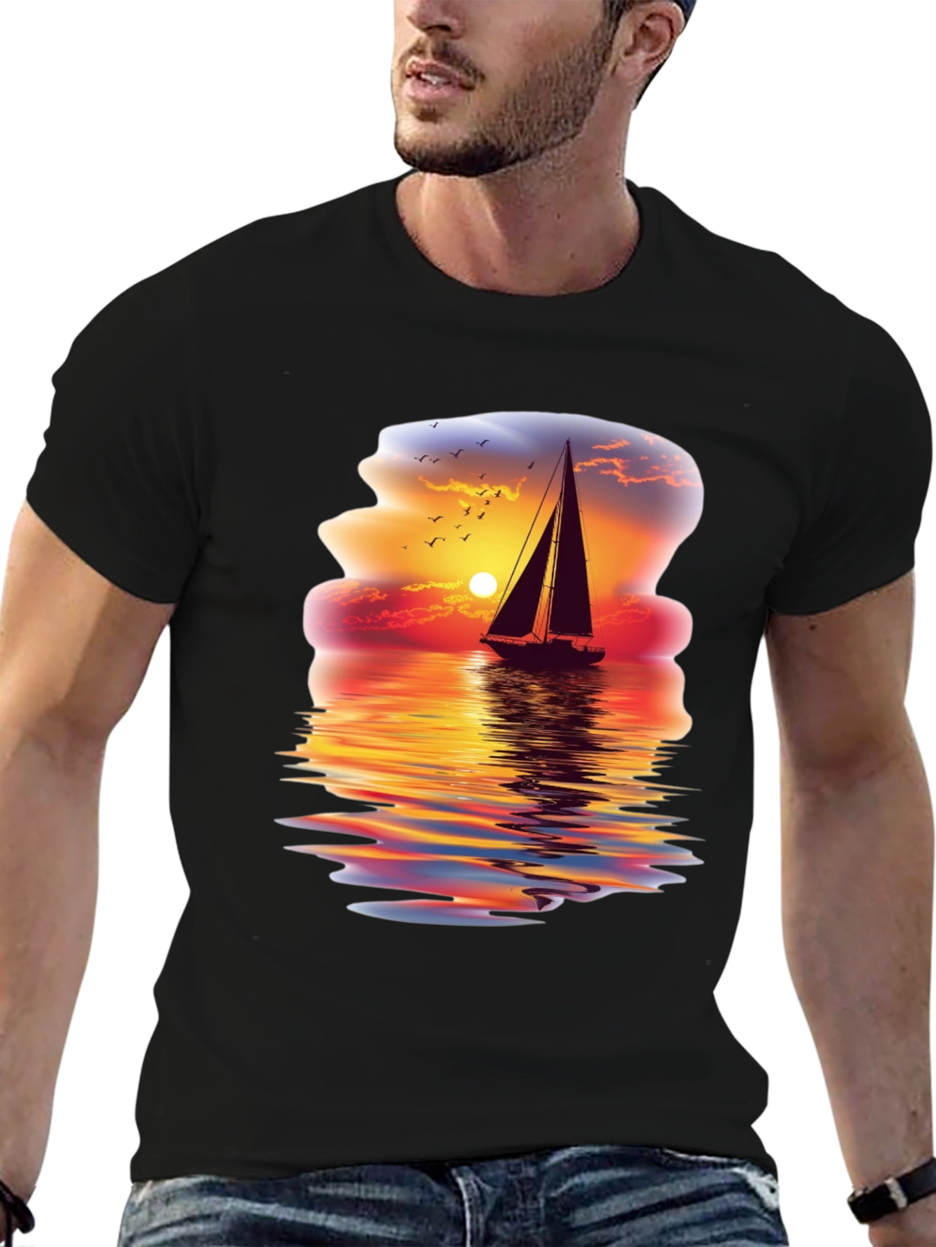 Sunset Sailboat Graphic Tee - Coastal Vibes