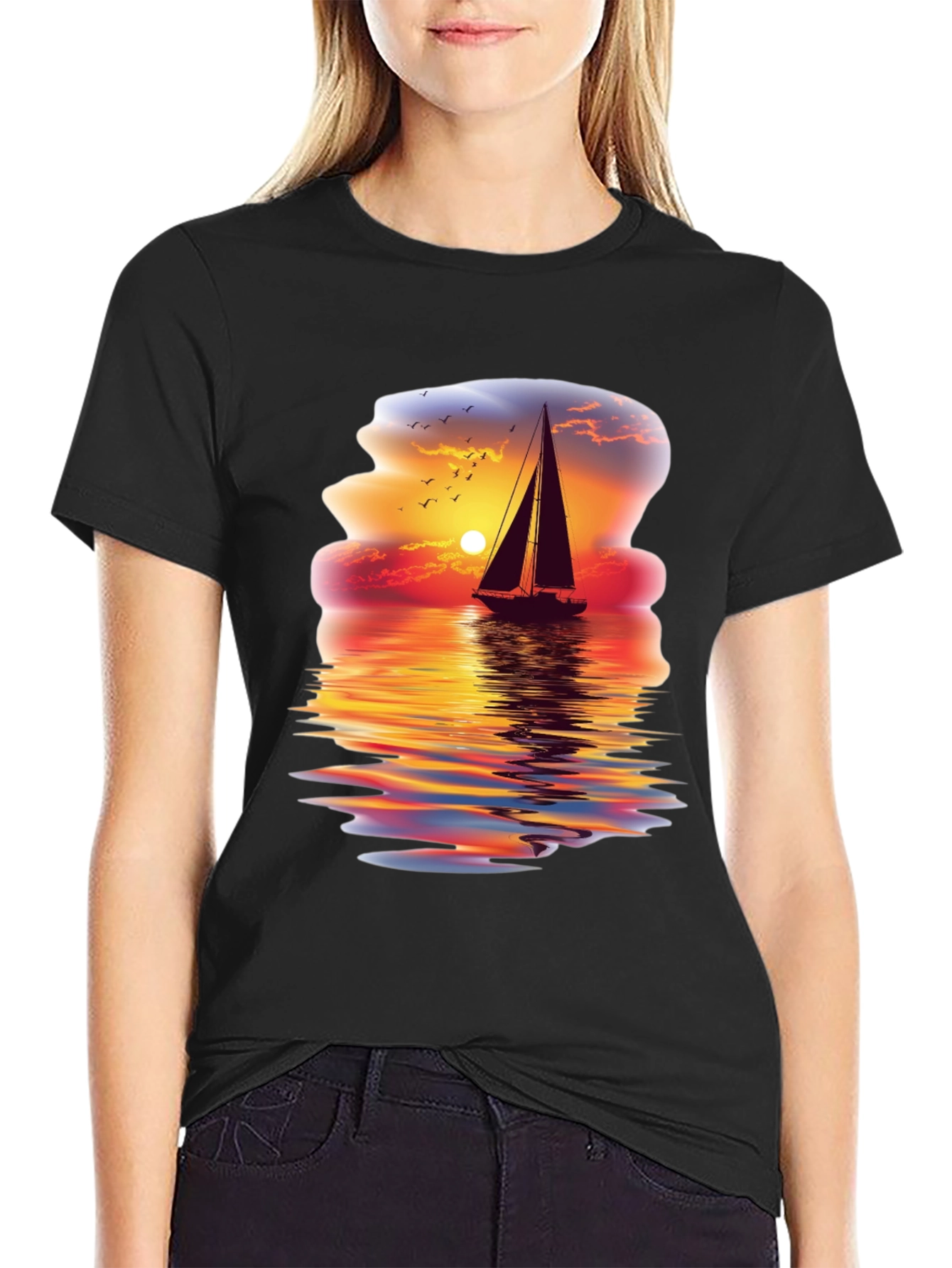 Sunset Sailboat Graphic Tee - Coastal Vibes