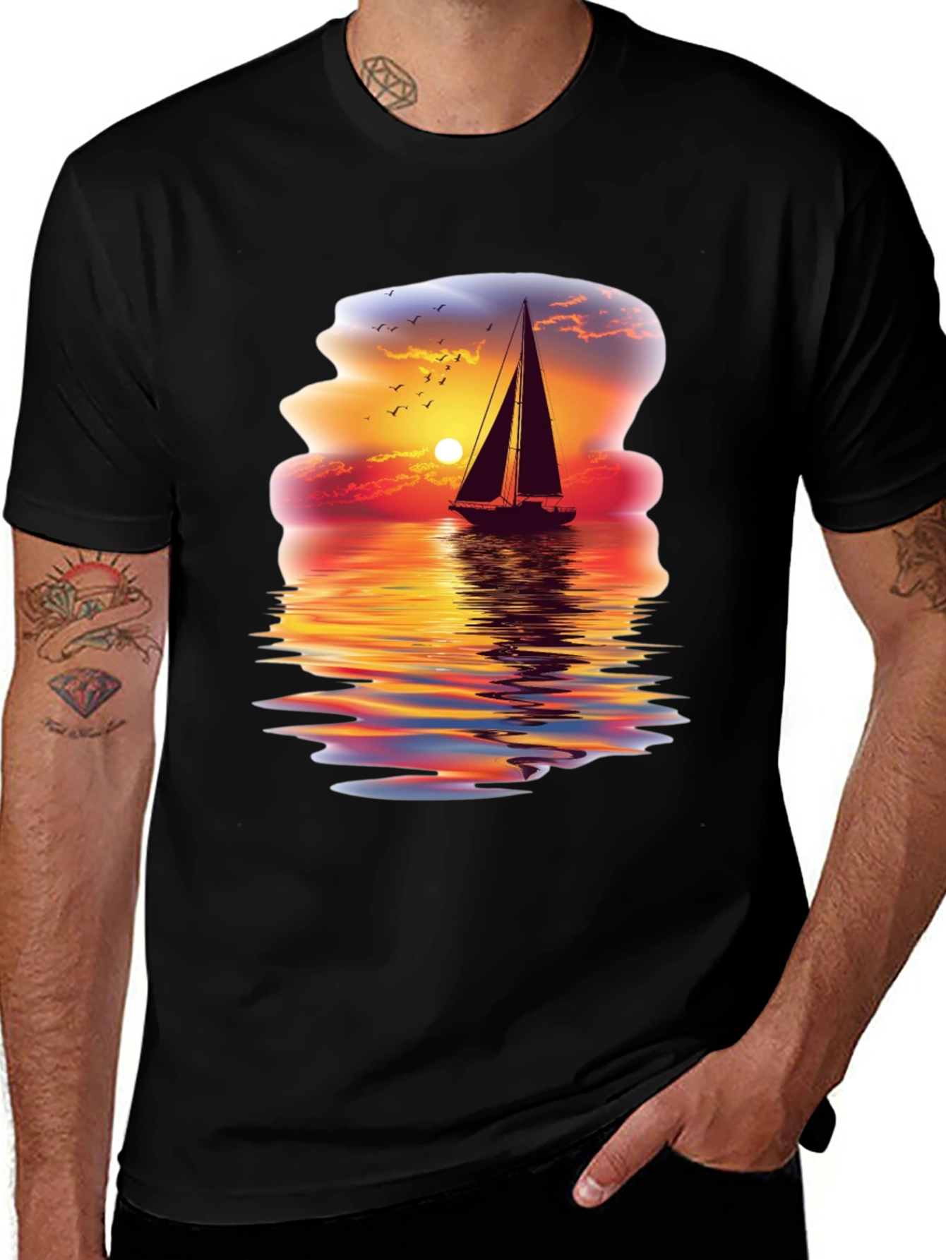Sunset Sailboat Graphic Tee - Coastal Vibes