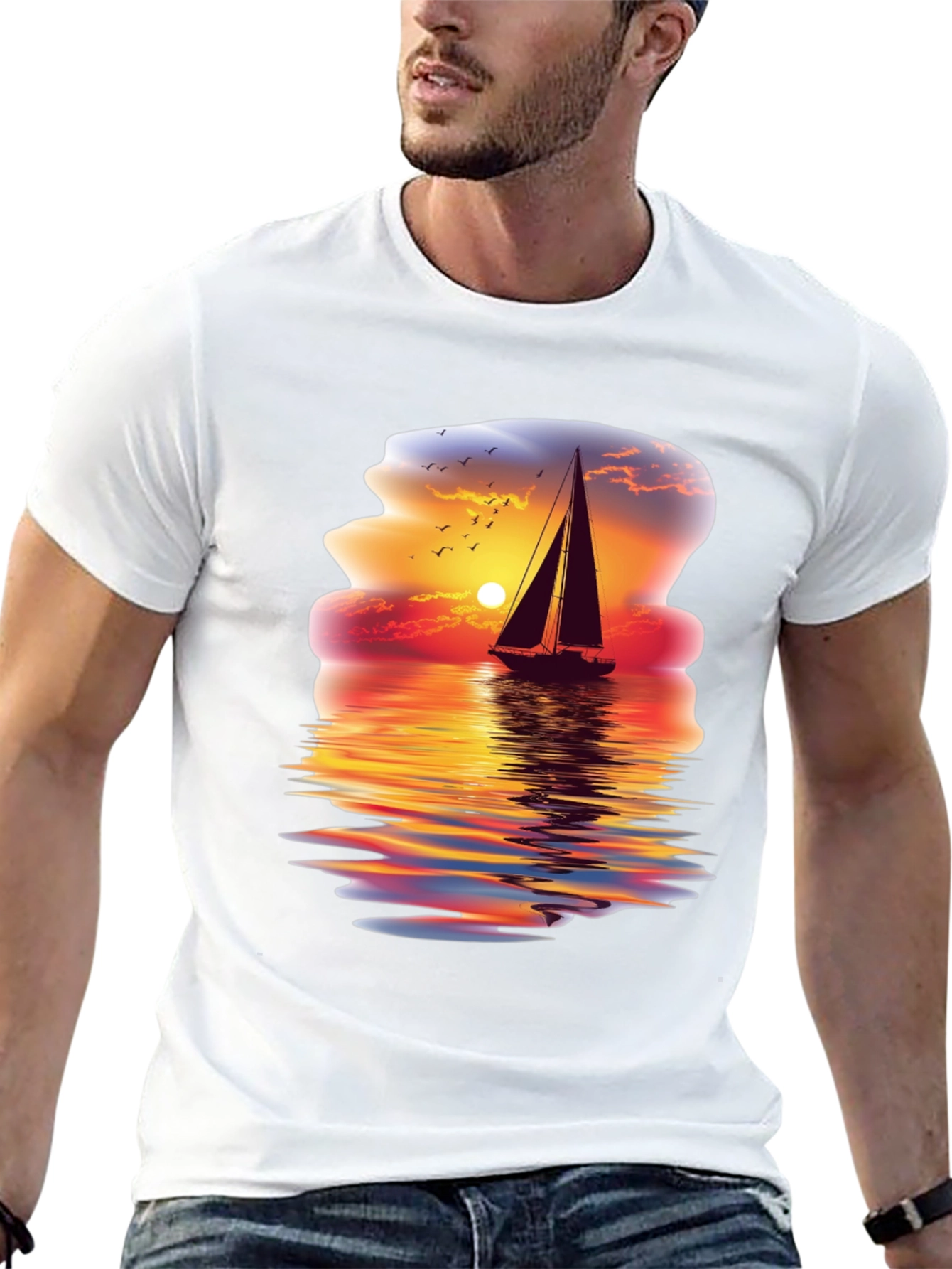 Sunset Sailboat Graphic Tee - Coastal Vibes