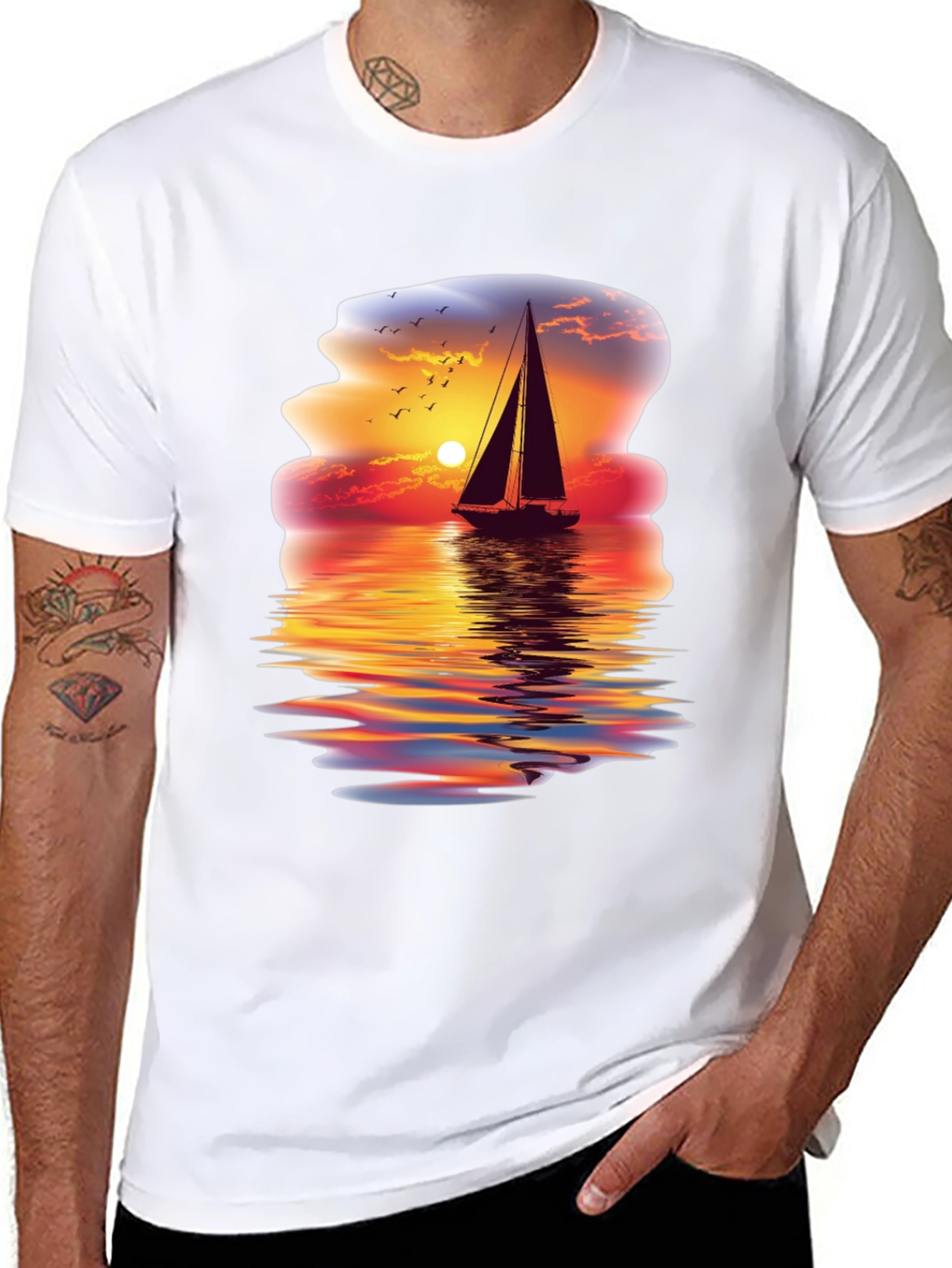 Sunset Sailboat Graphic Tee - Coastal Vibes