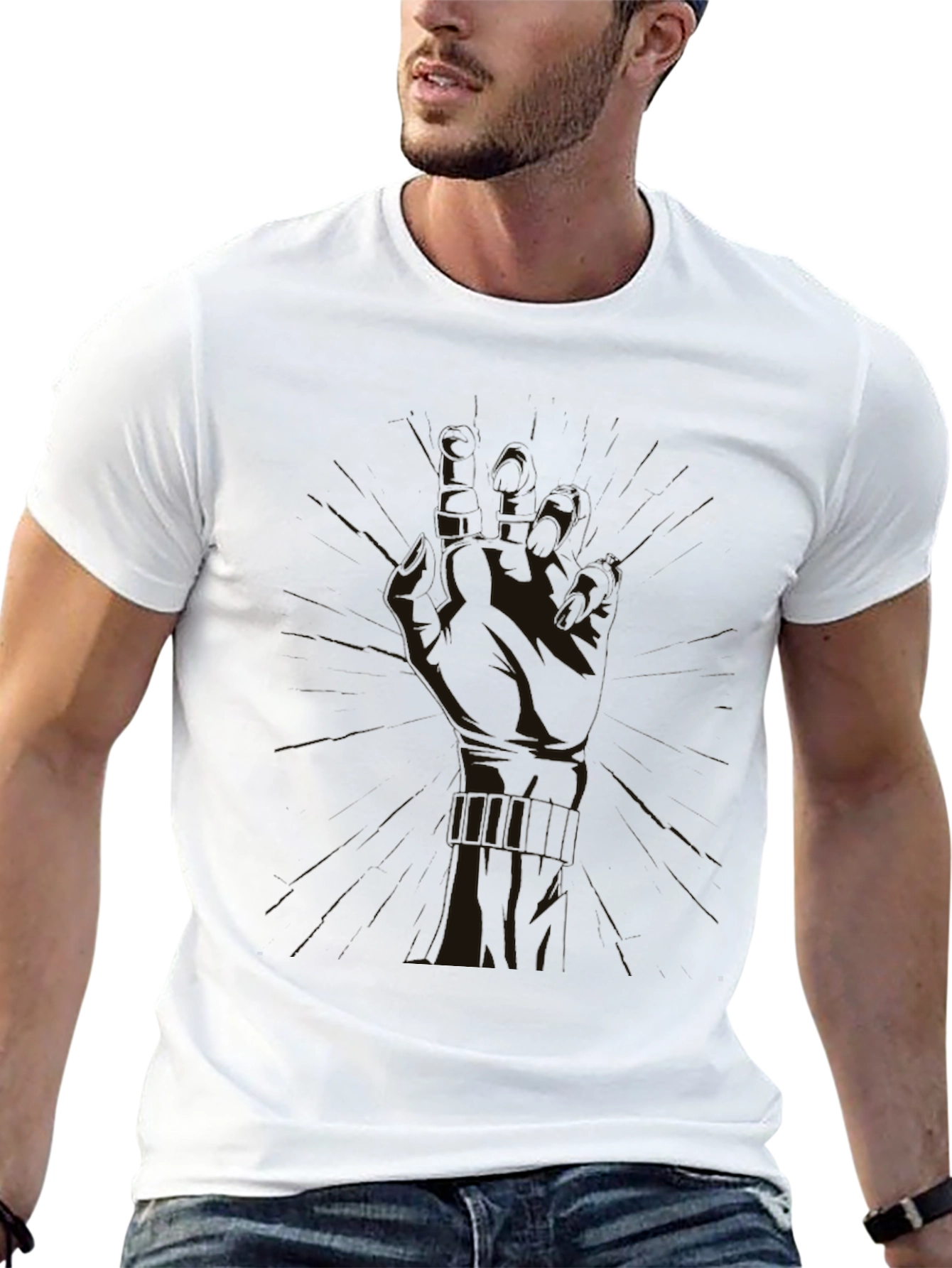 Mens Black Graphic Tee - Hand Design