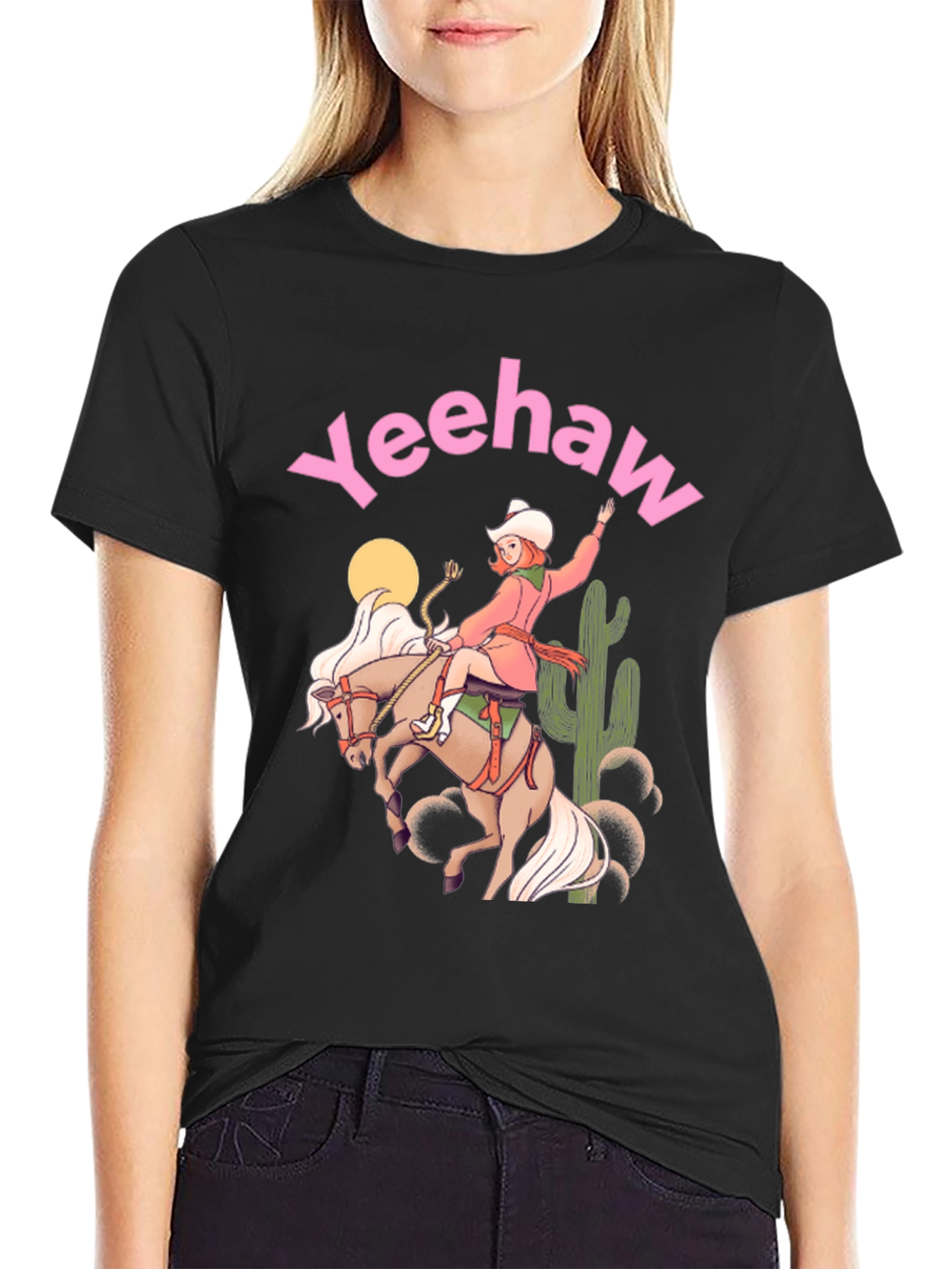 Yeehaw Cowgirl Black Graphic Tee
