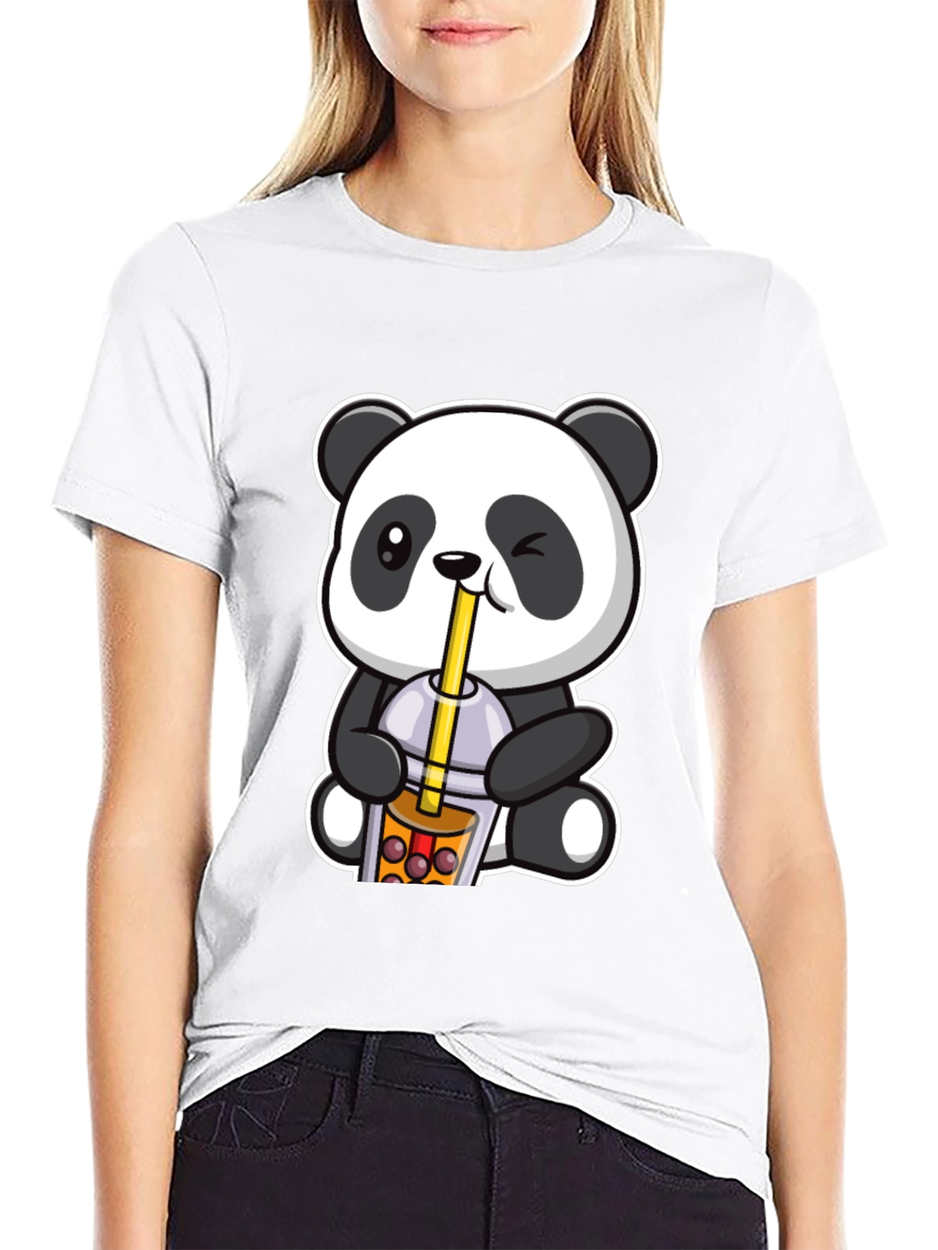 Cute Panda Boba Tea Graphic T-Shirt