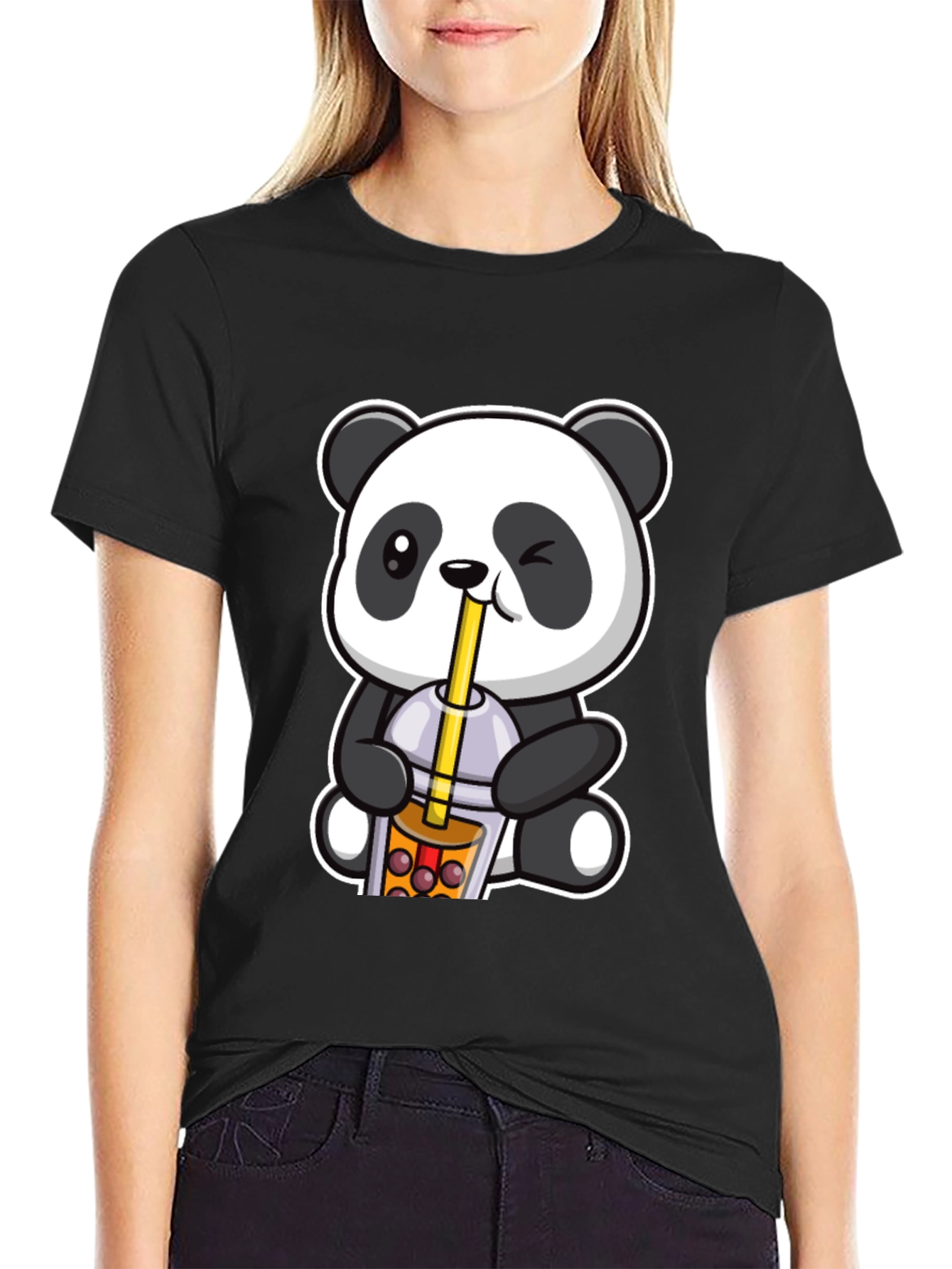 Cute Panda Boba Tea Graphic T-Shirt