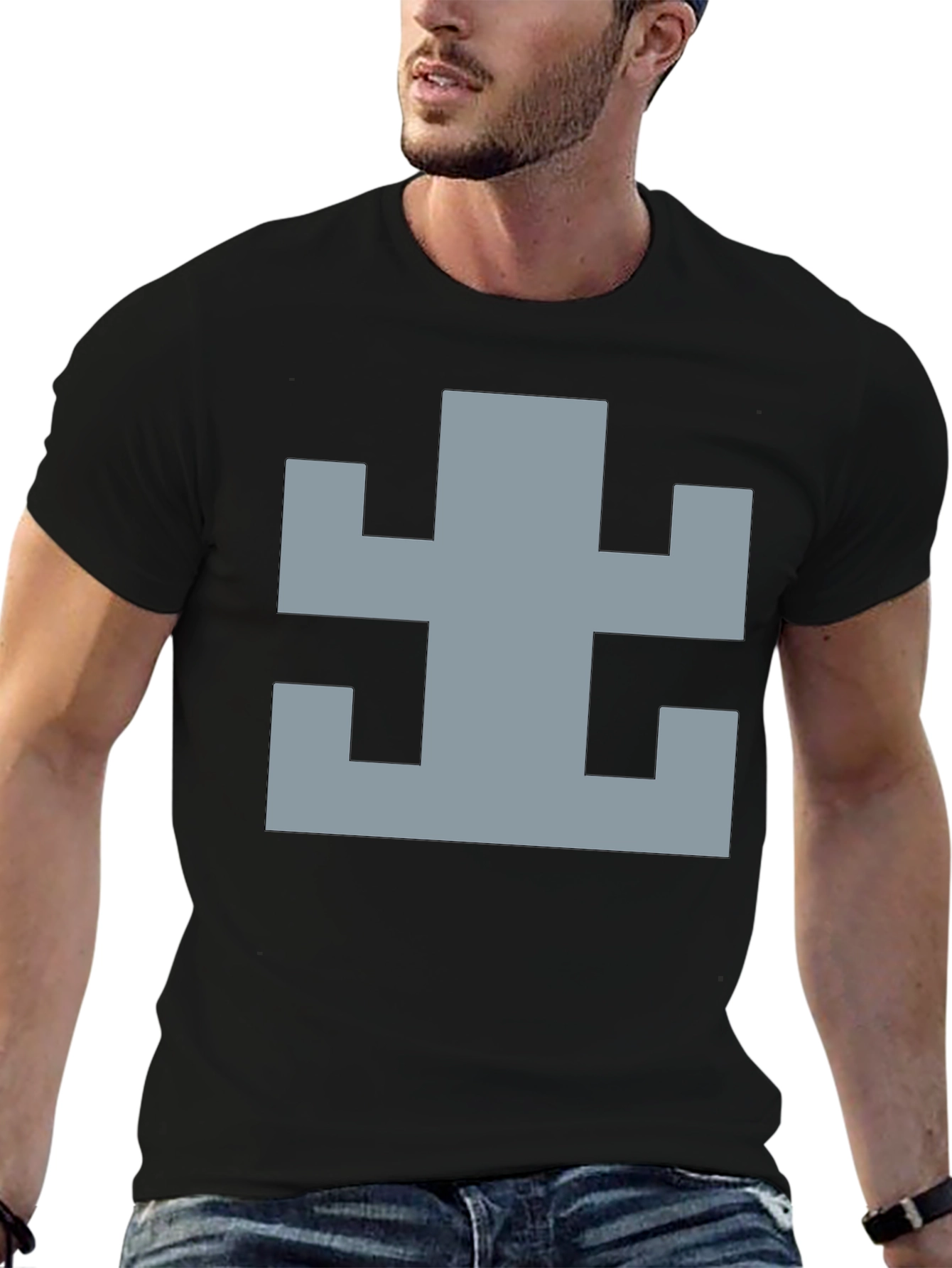 Geometric Pattern Black Cotton T-Shirt