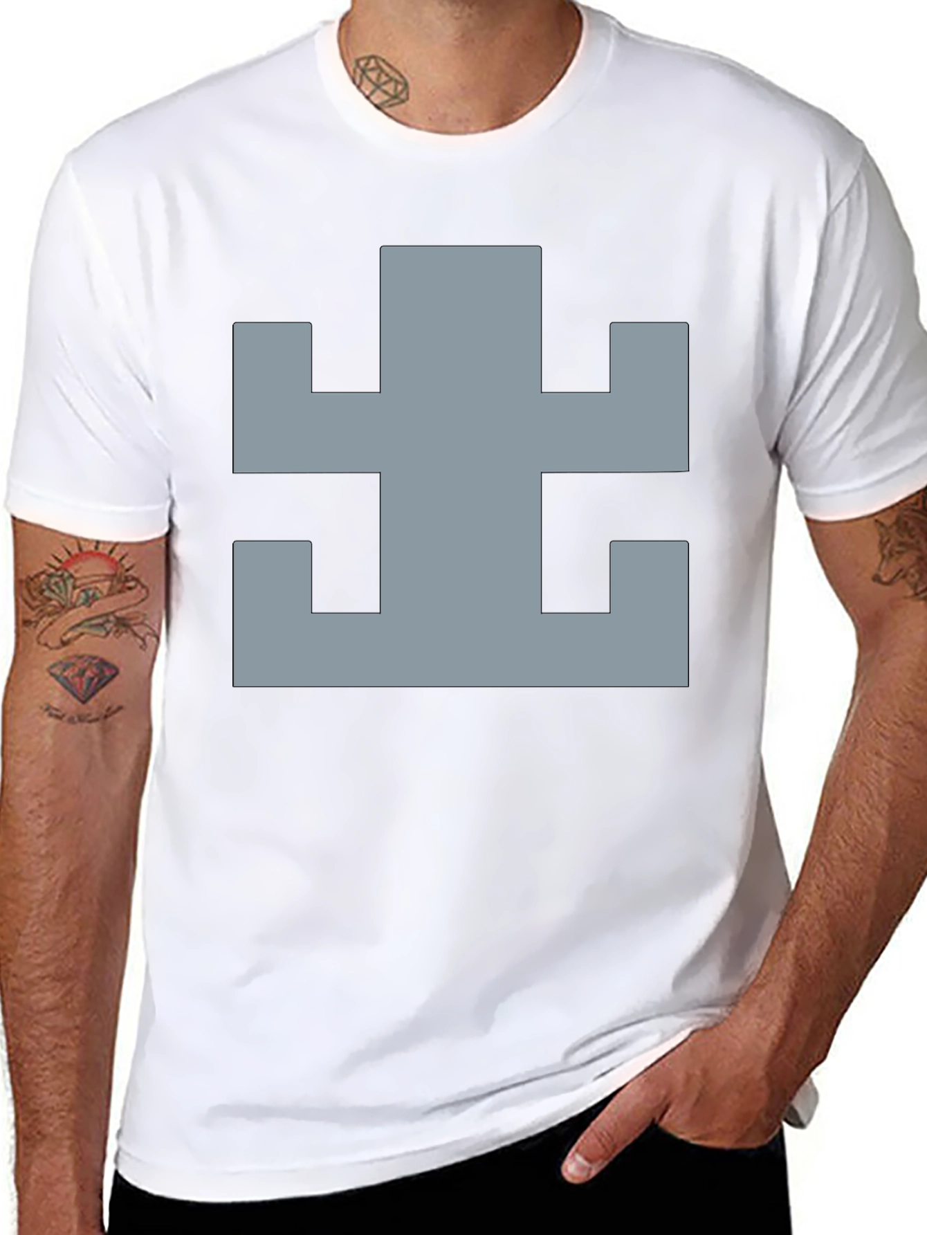 Geometric Pattern Black Cotton T-Shirt