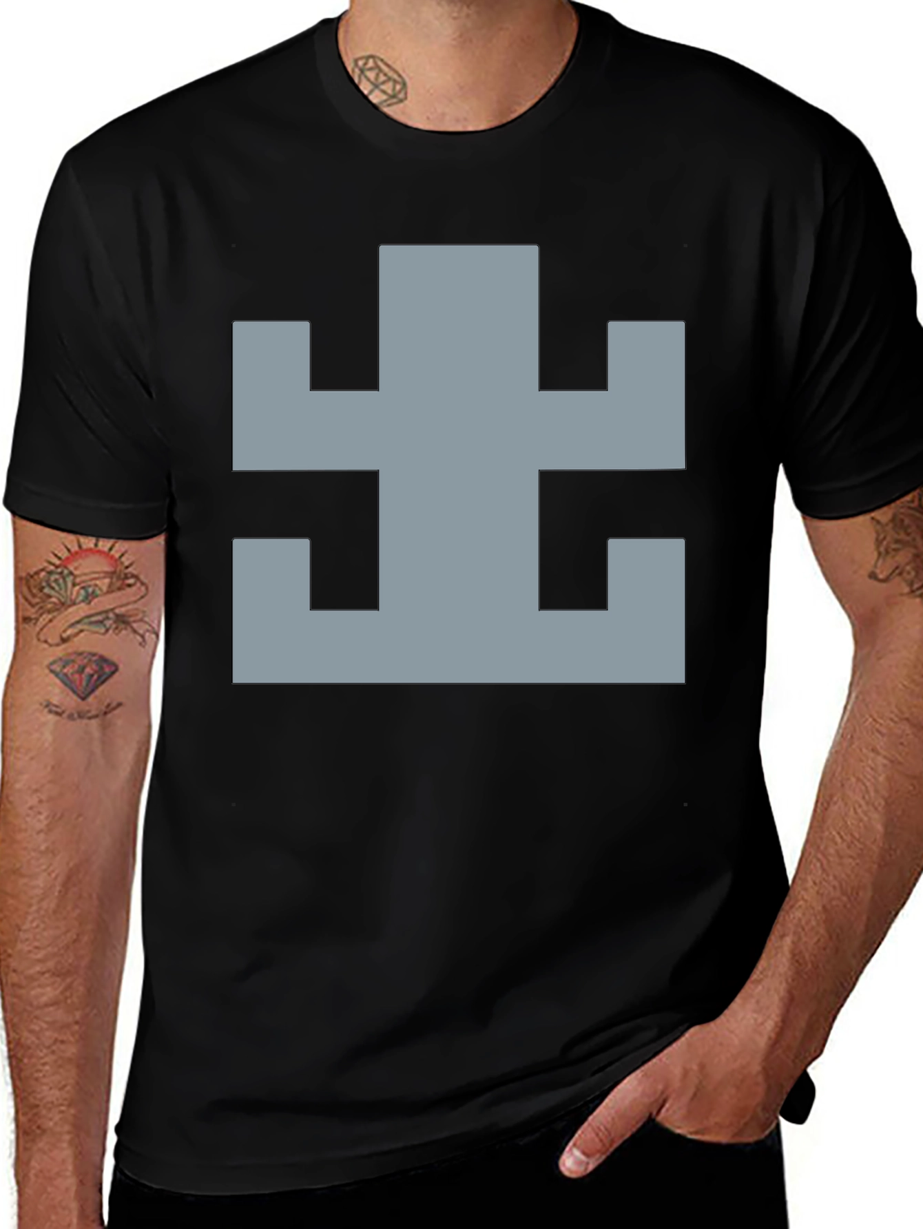 Geometric Pattern Black Cotton T-Shirt