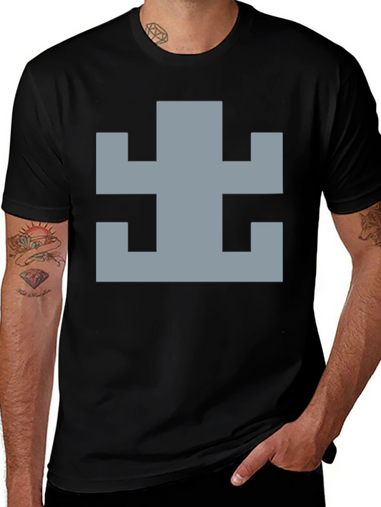 Geometric Pattern Black Cotton T-Shirt