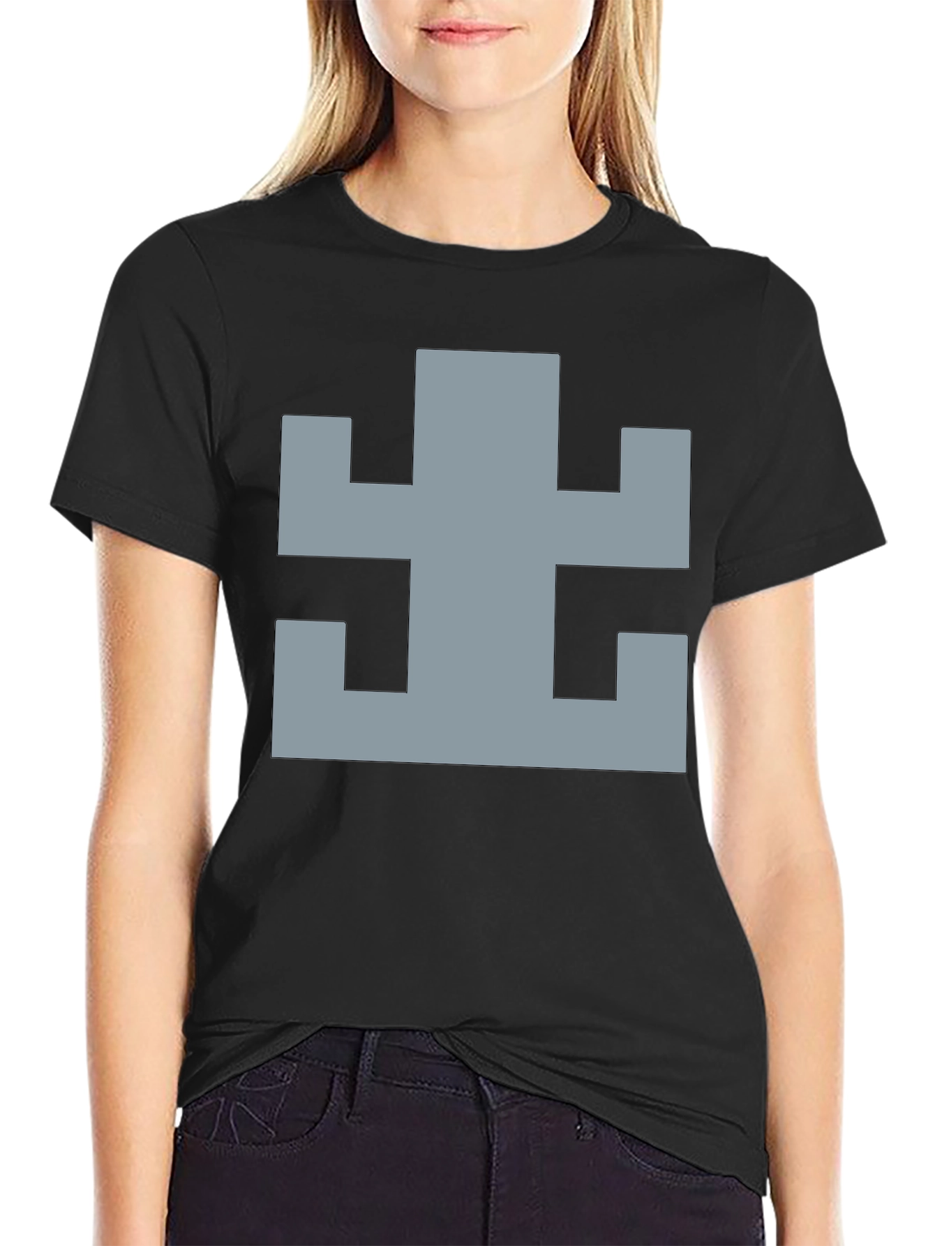Geometric Pattern Black Cotton T-Shirt
