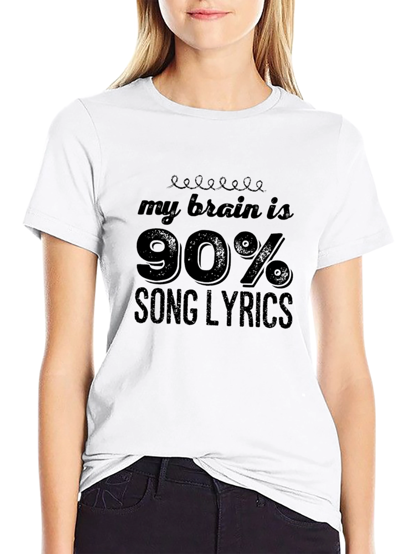 My Brain is 90% Song Lyrics Black T-Shirt
