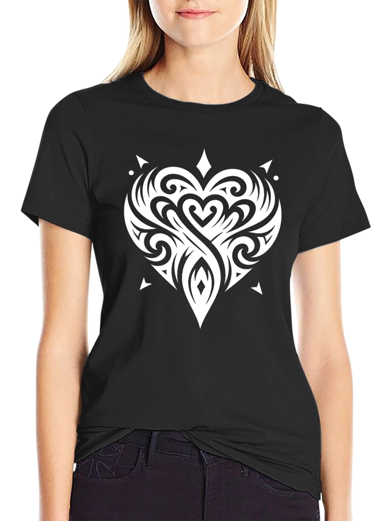 Tribal Heart Graphic Mens Black T-Shirt