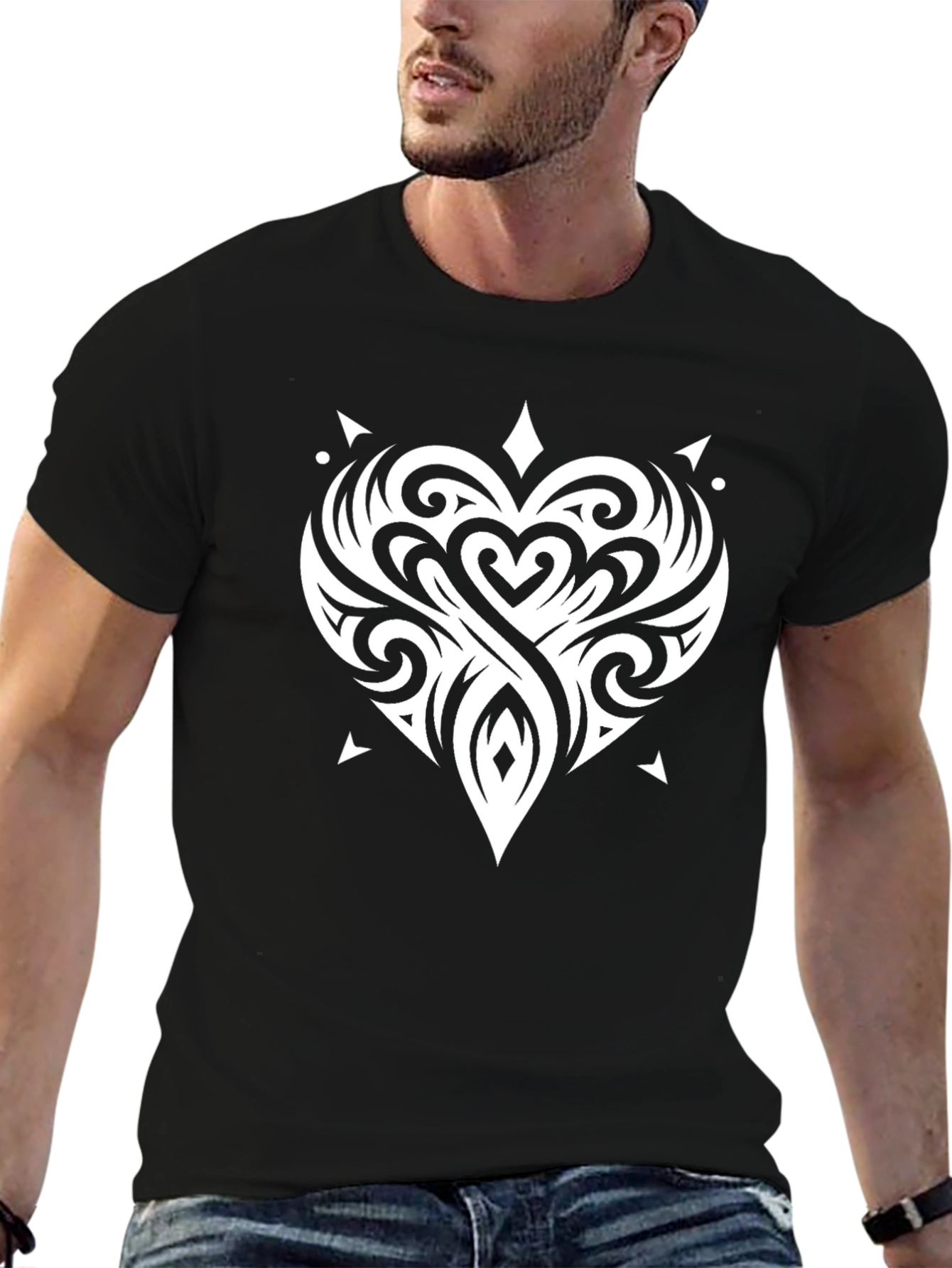 Tribal Heart Graphic Mens Black T-Shirt