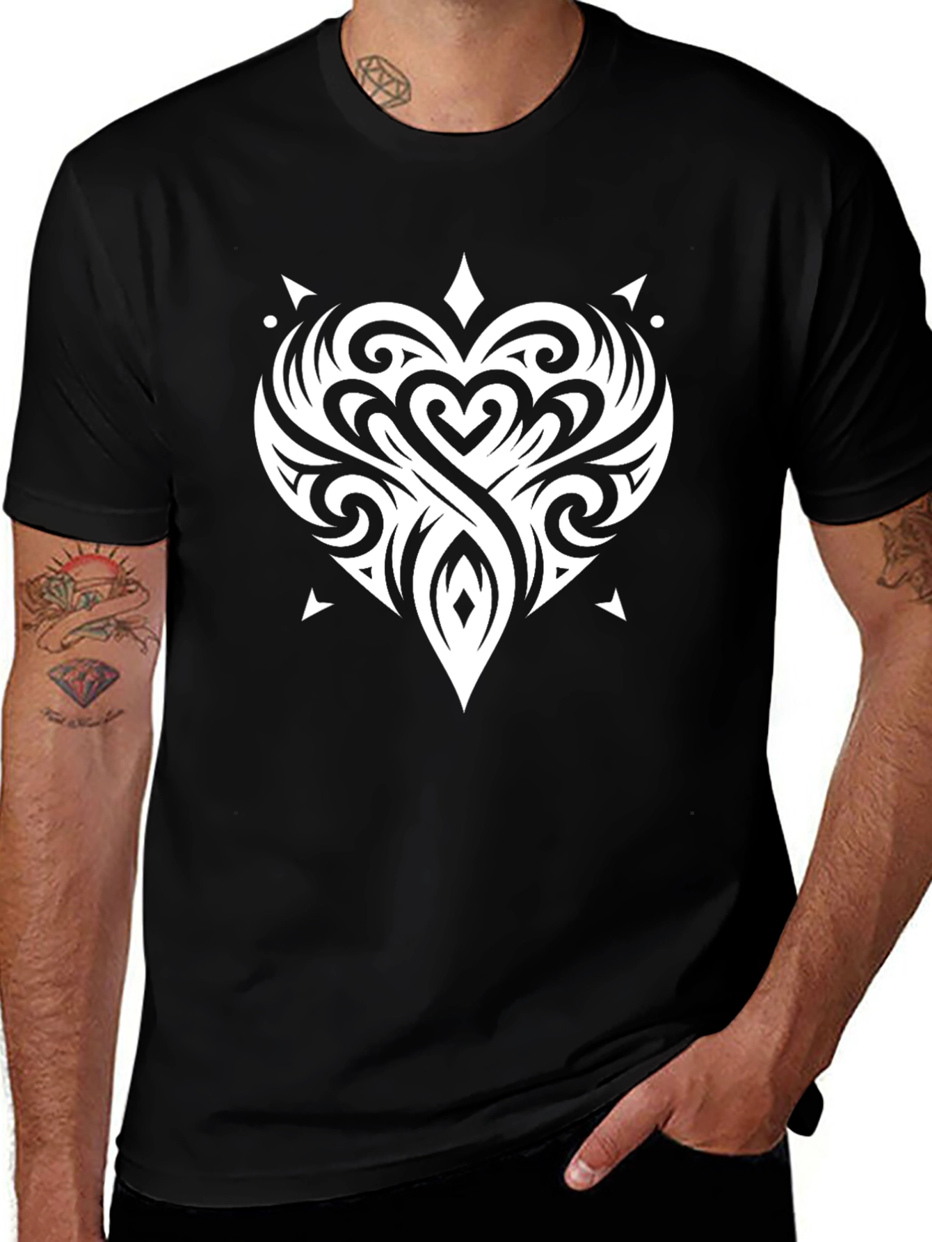 Tribal Heart Graphic Mens Black T-Shirt