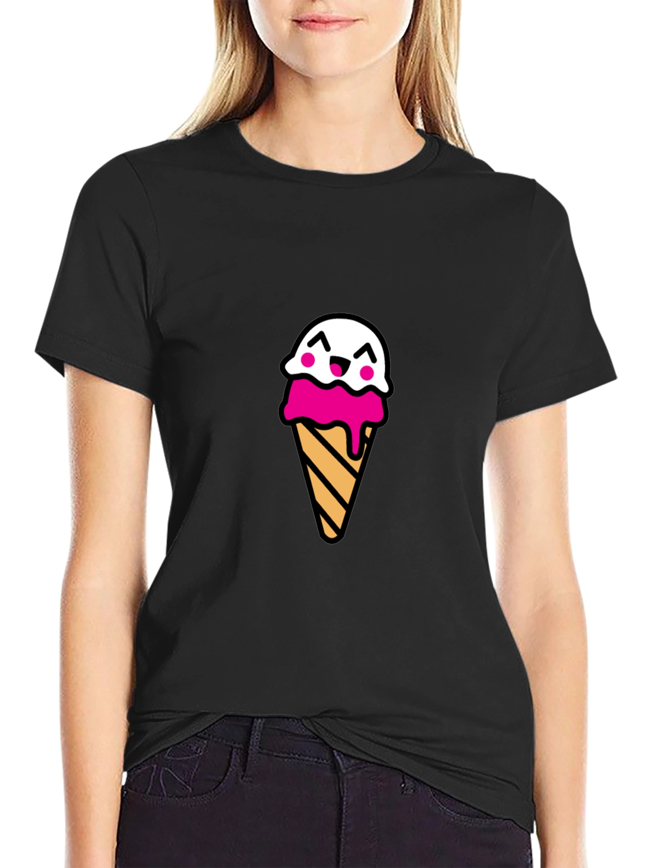 Cute Ice Cream Cone Graphic Tee - Black