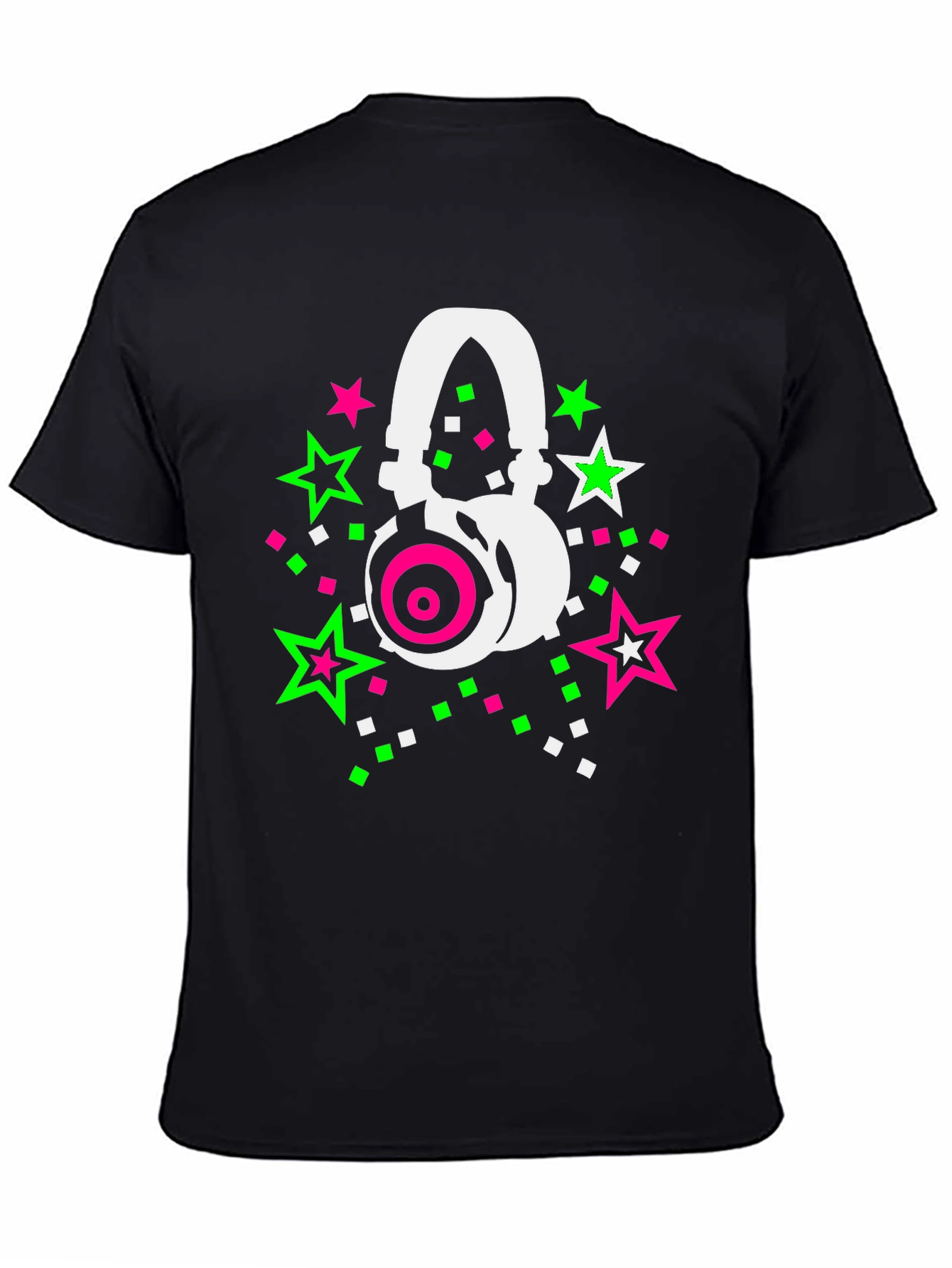 Retro Headphones Star Graphic Black T-Shirt