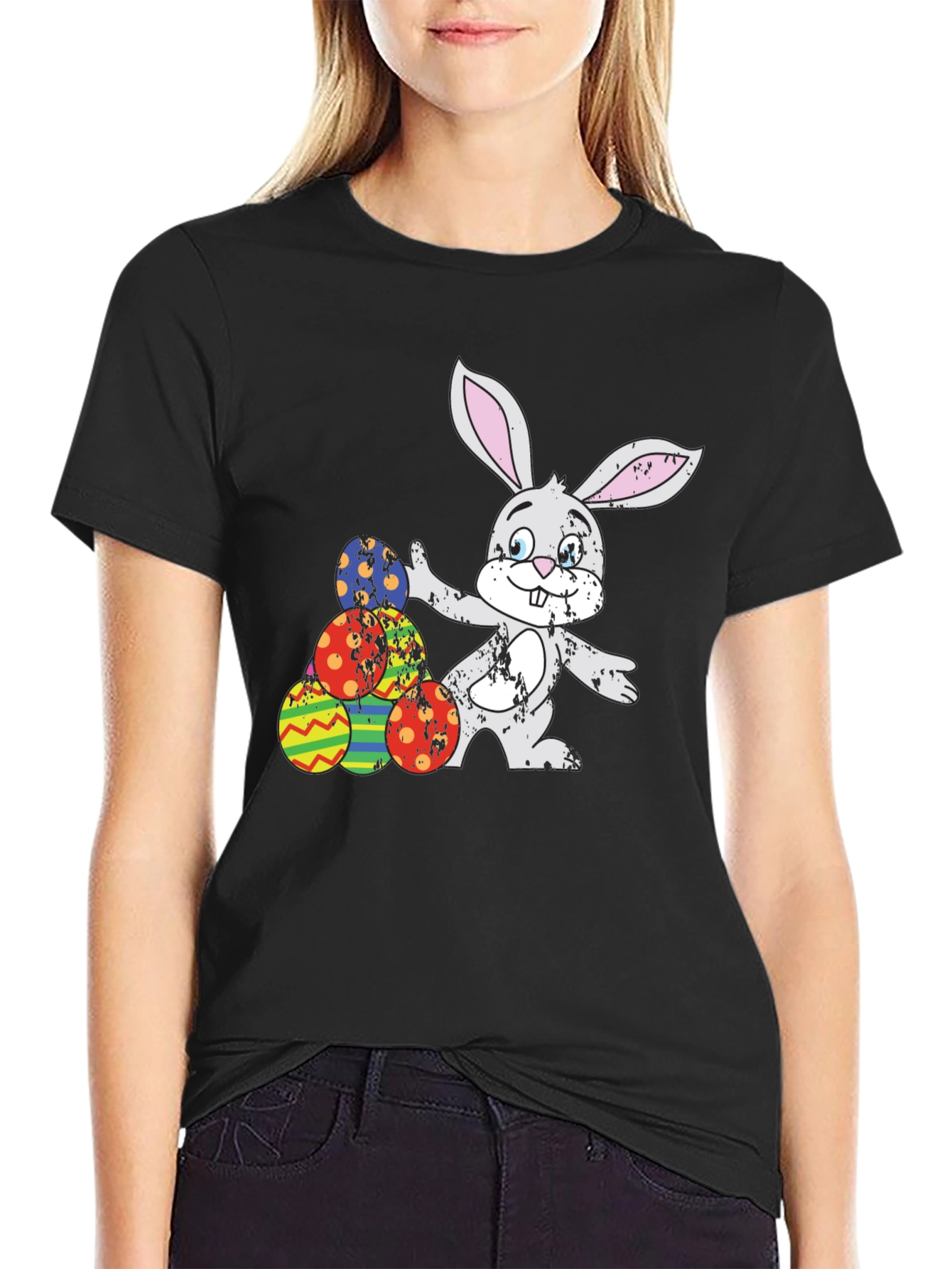 Easter Bunny & Eggs Black Graphic Tee