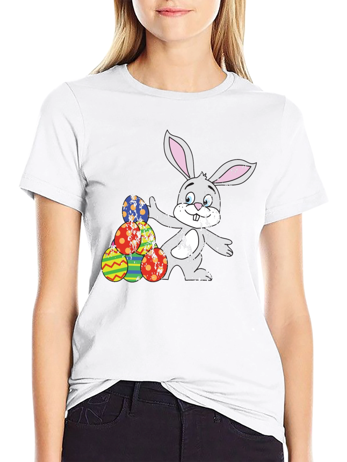 Easter Bunny & Eggs Black Graphic Tee