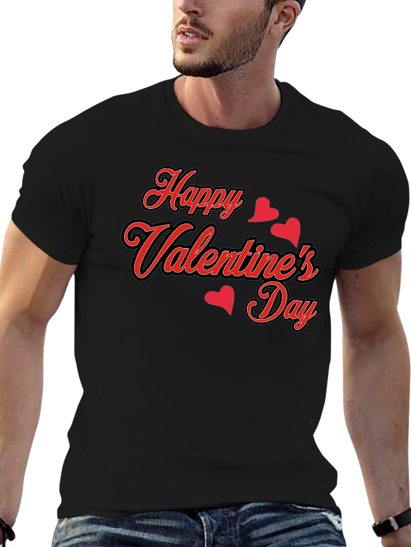Happy Valentines Day Black Graphic Tee
