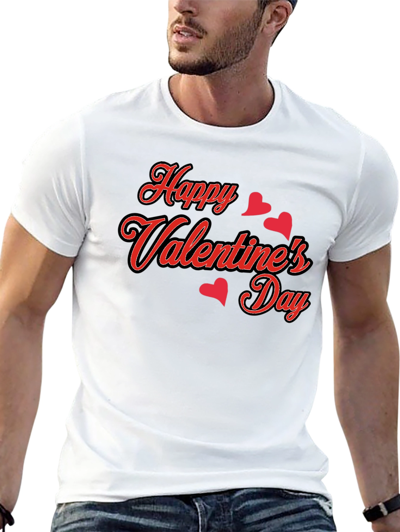 Happy Valentines Day Black Graphic Tee