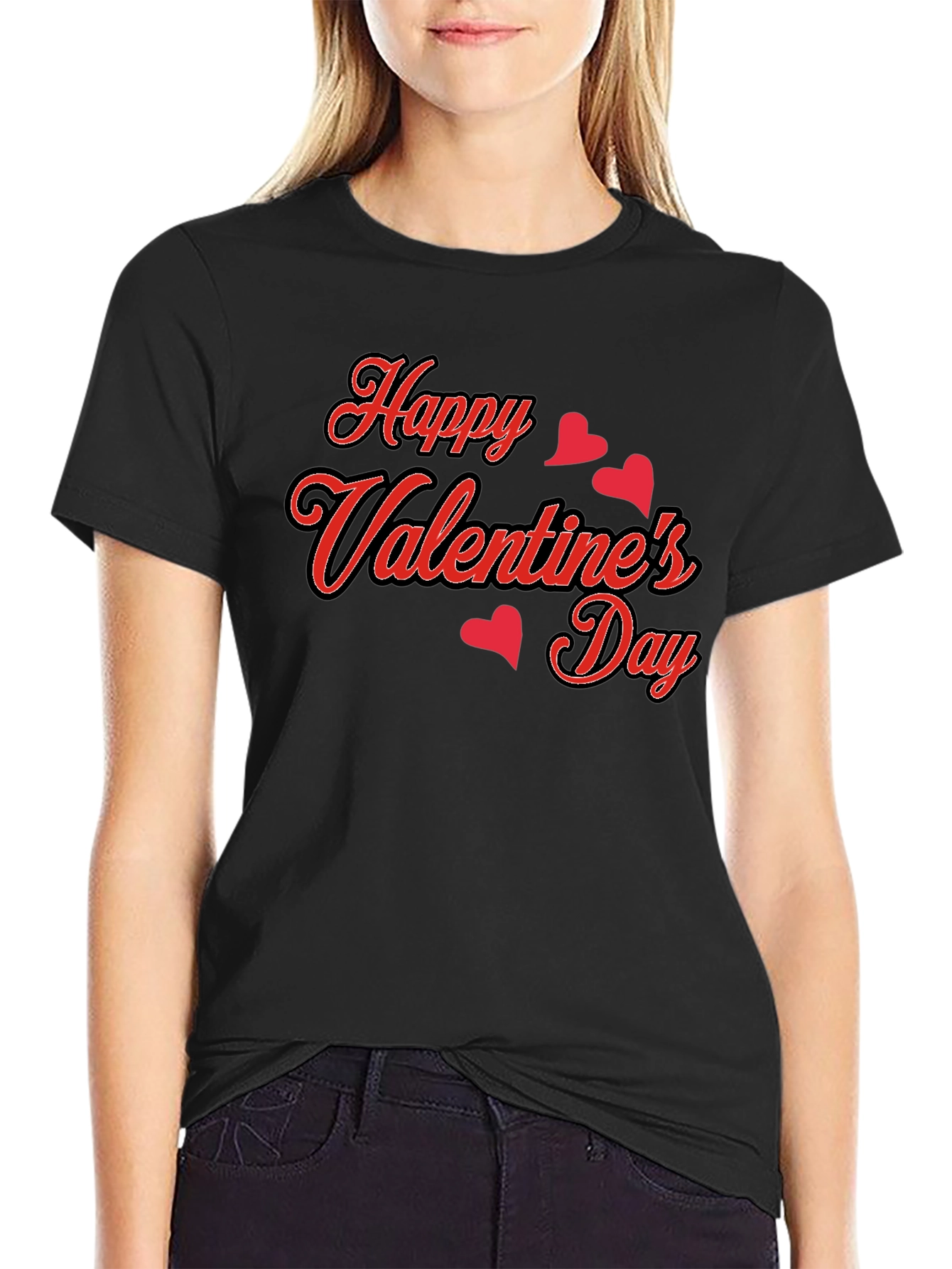 Happy Valentines Day Black Graphic Tee
