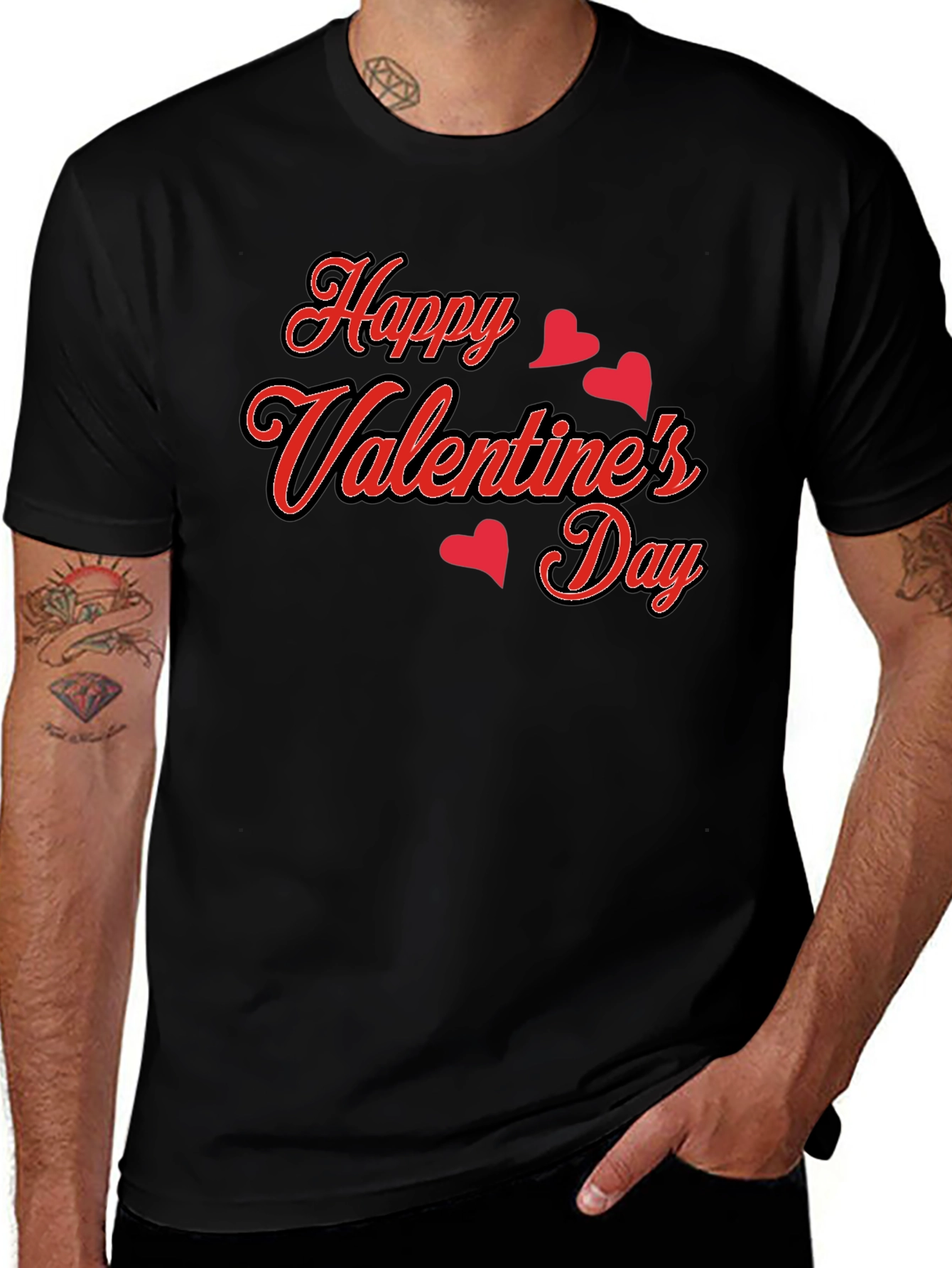 Happy Valentines Day Black Graphic Tee
