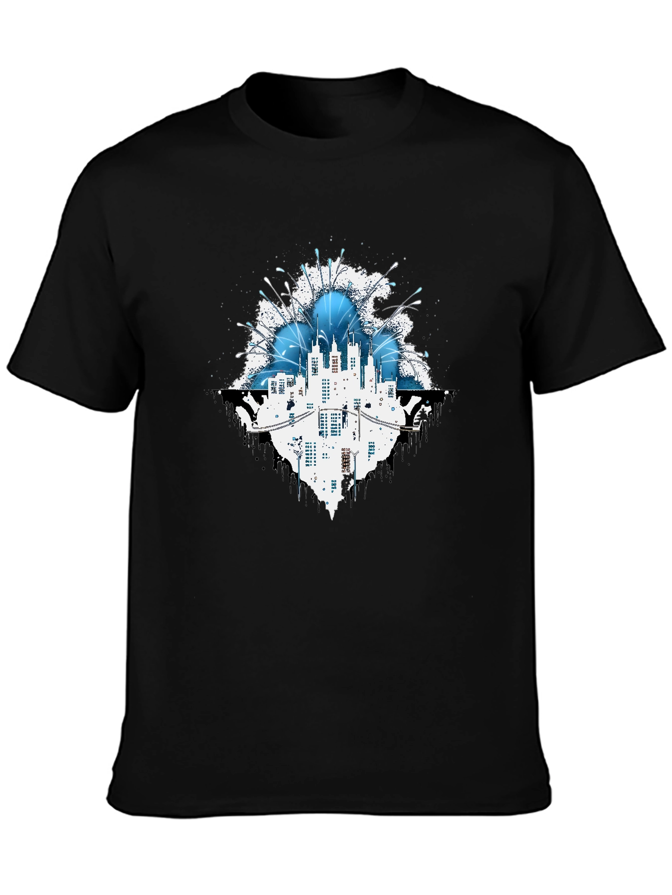 Abstract Cityscape Graphic T-Shirt - Black