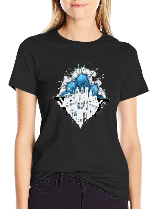 Abstract Cityscape Graphic T-Shirt - Black