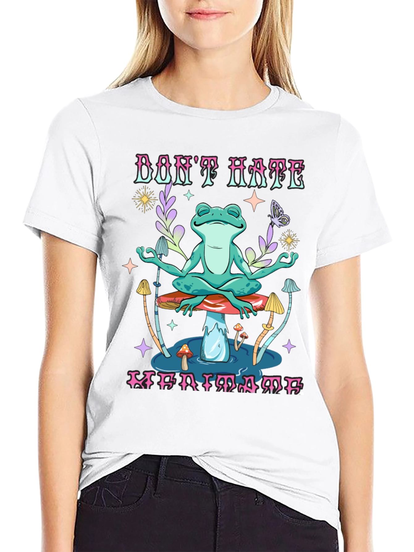 Dont Hate Meditate Frog Graphic T-Shirt
