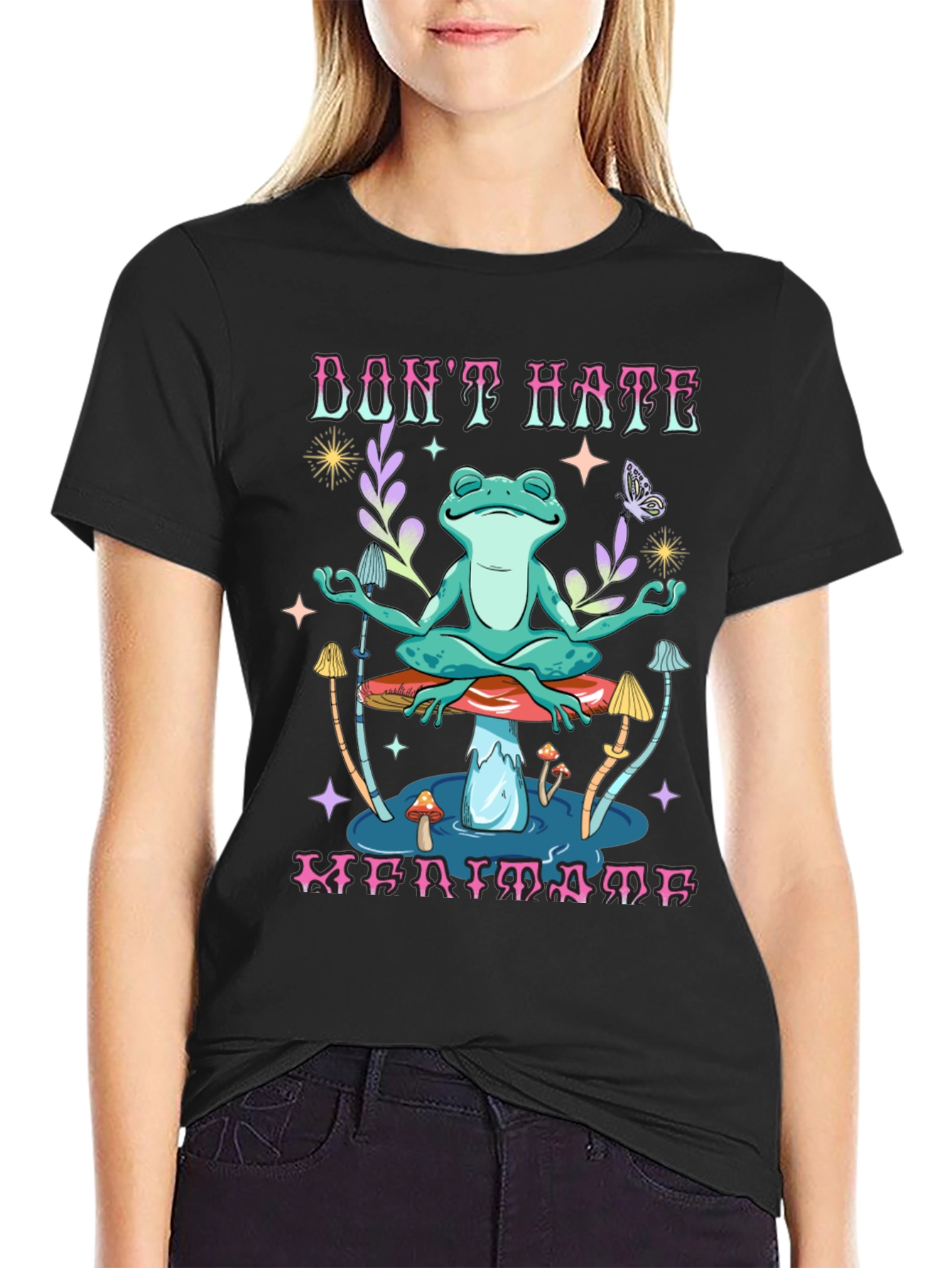 Dont Hate Meditate Frog Graphic T-Shirt