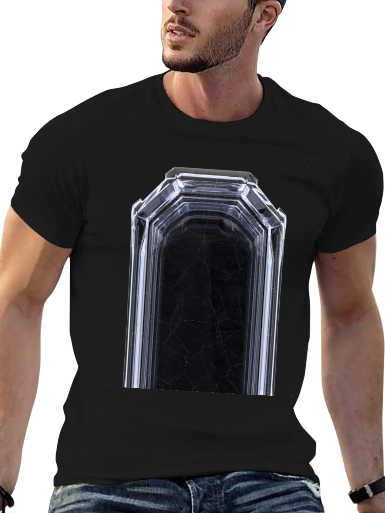 Geometric Tunnel Graphic Tee - Modern Black T-Shirt