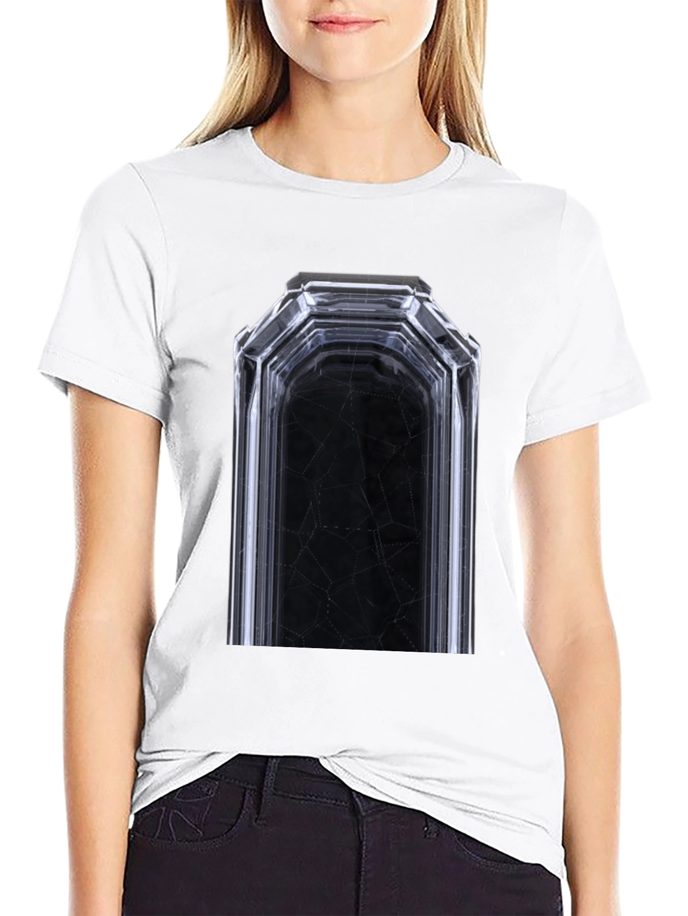Geometric Tunnel Graphic Tee - Modern Black T-Shirt