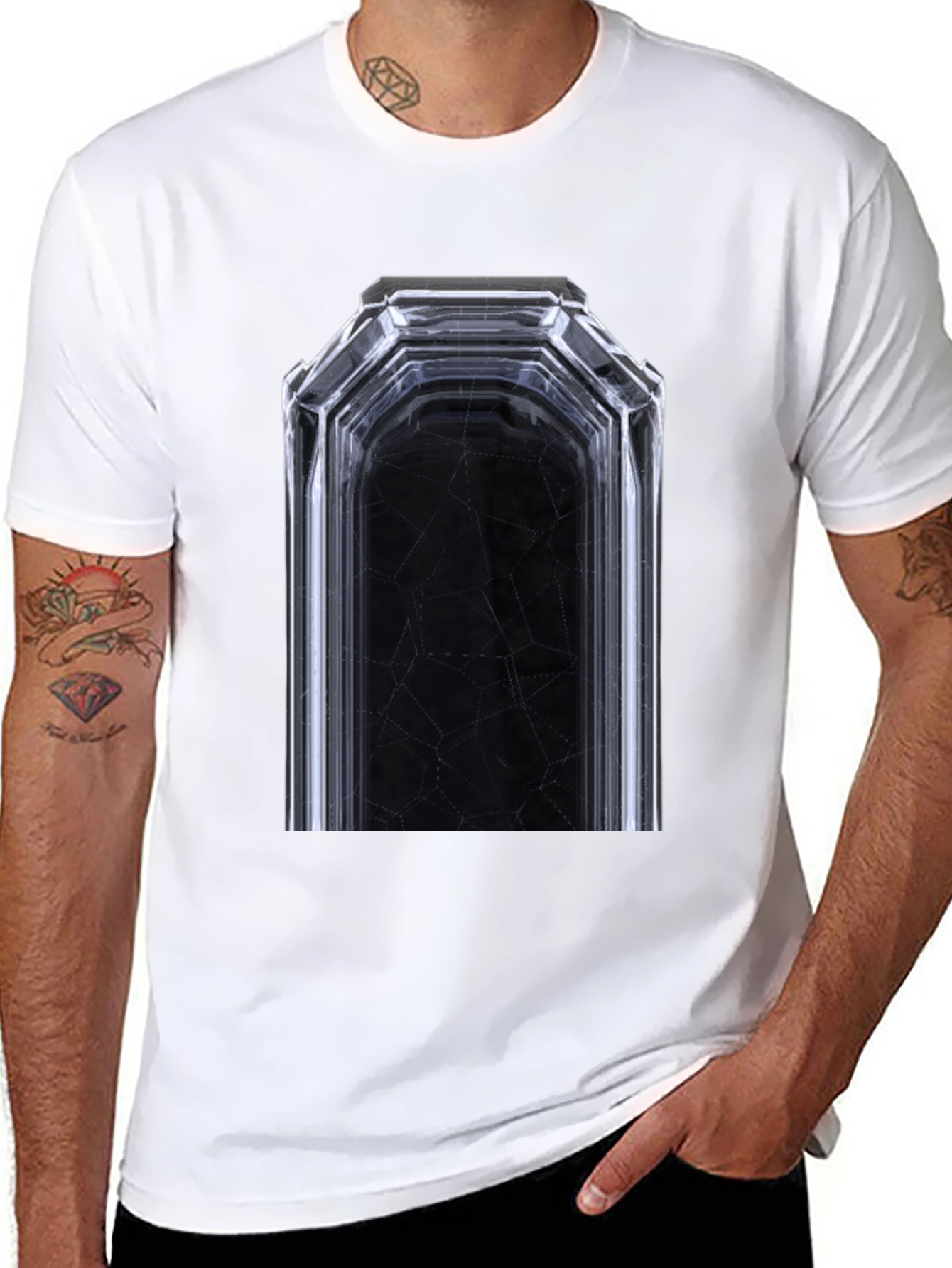 Geometric Tunnel Graphic Tee - Modern Black T-Shirt