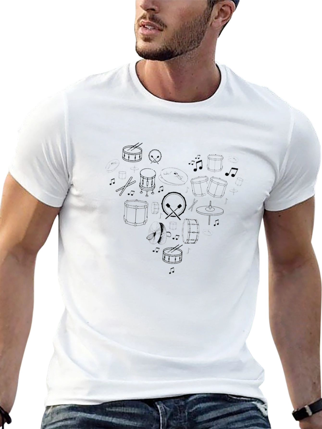 Drum Set Heart Graphic T-Shirt - Musician Tee