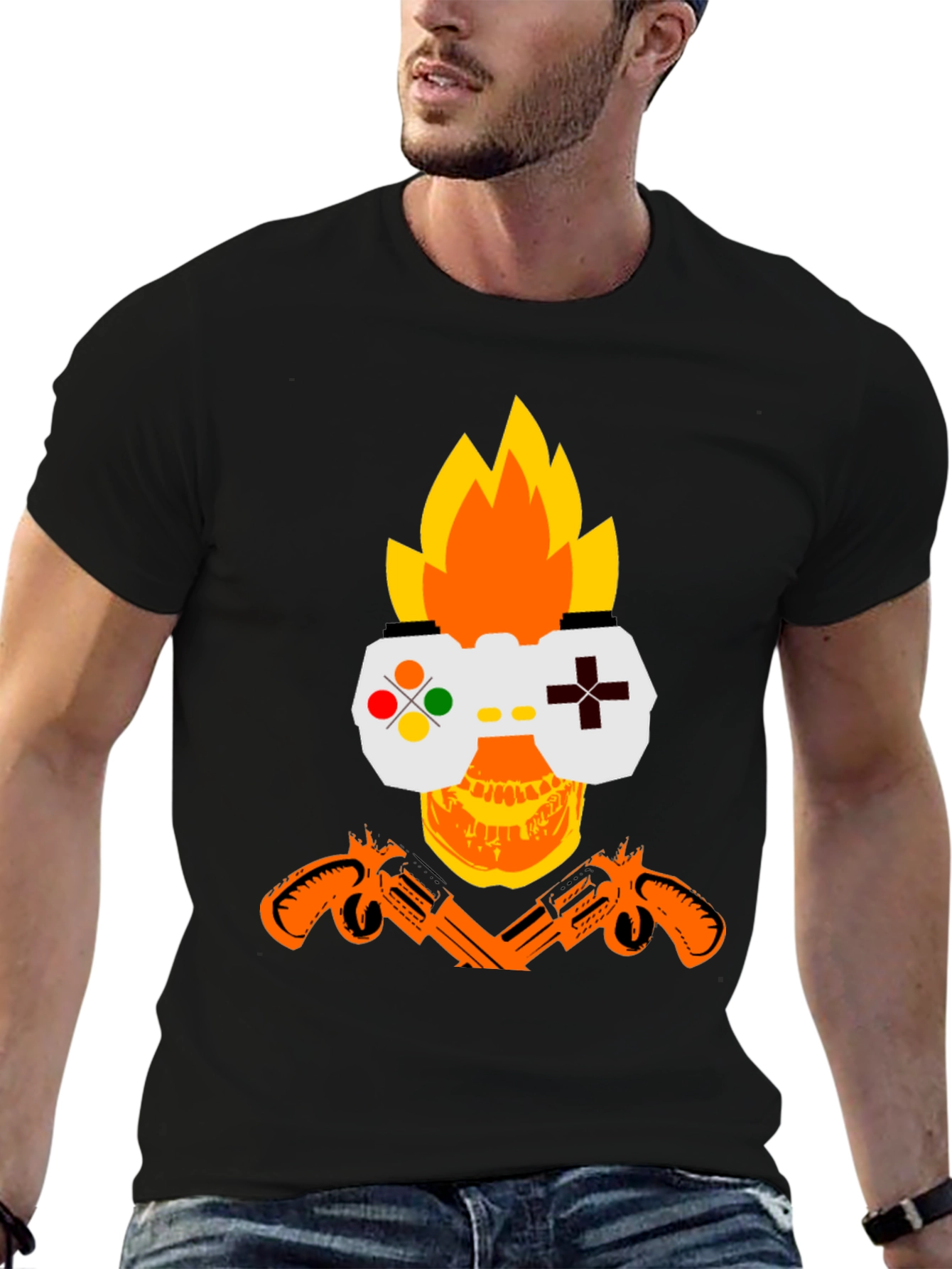 Gamer Skull Graphic T-Shirt - Black